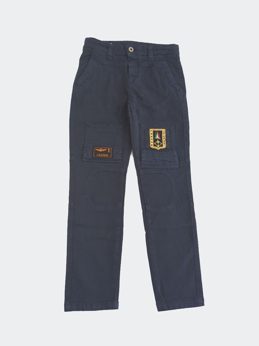 Pantalone in gabardina con patch Logo