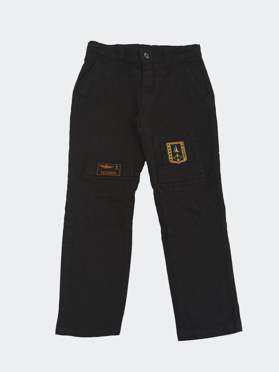 Pantalone in gabardina con patch Logo