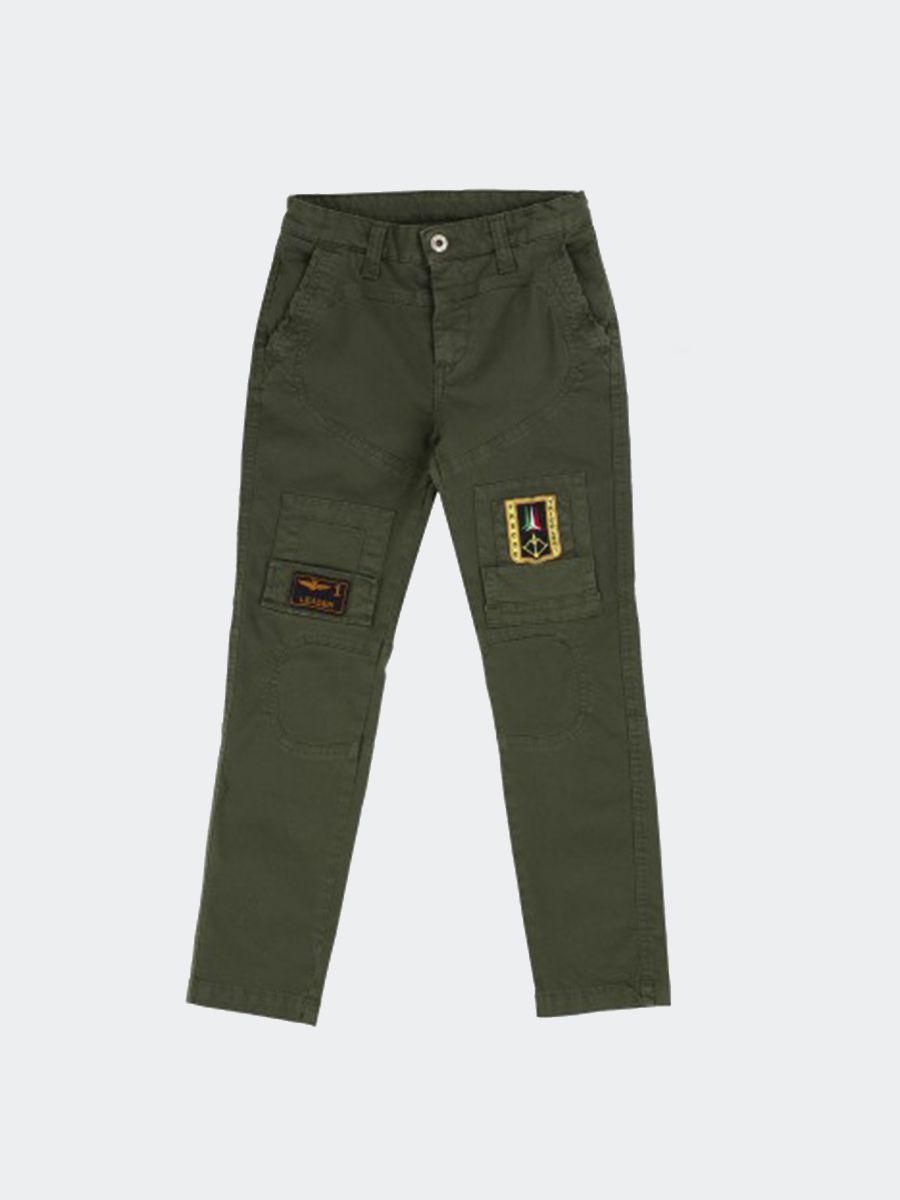 Pantalone in gabardina con patch Logo