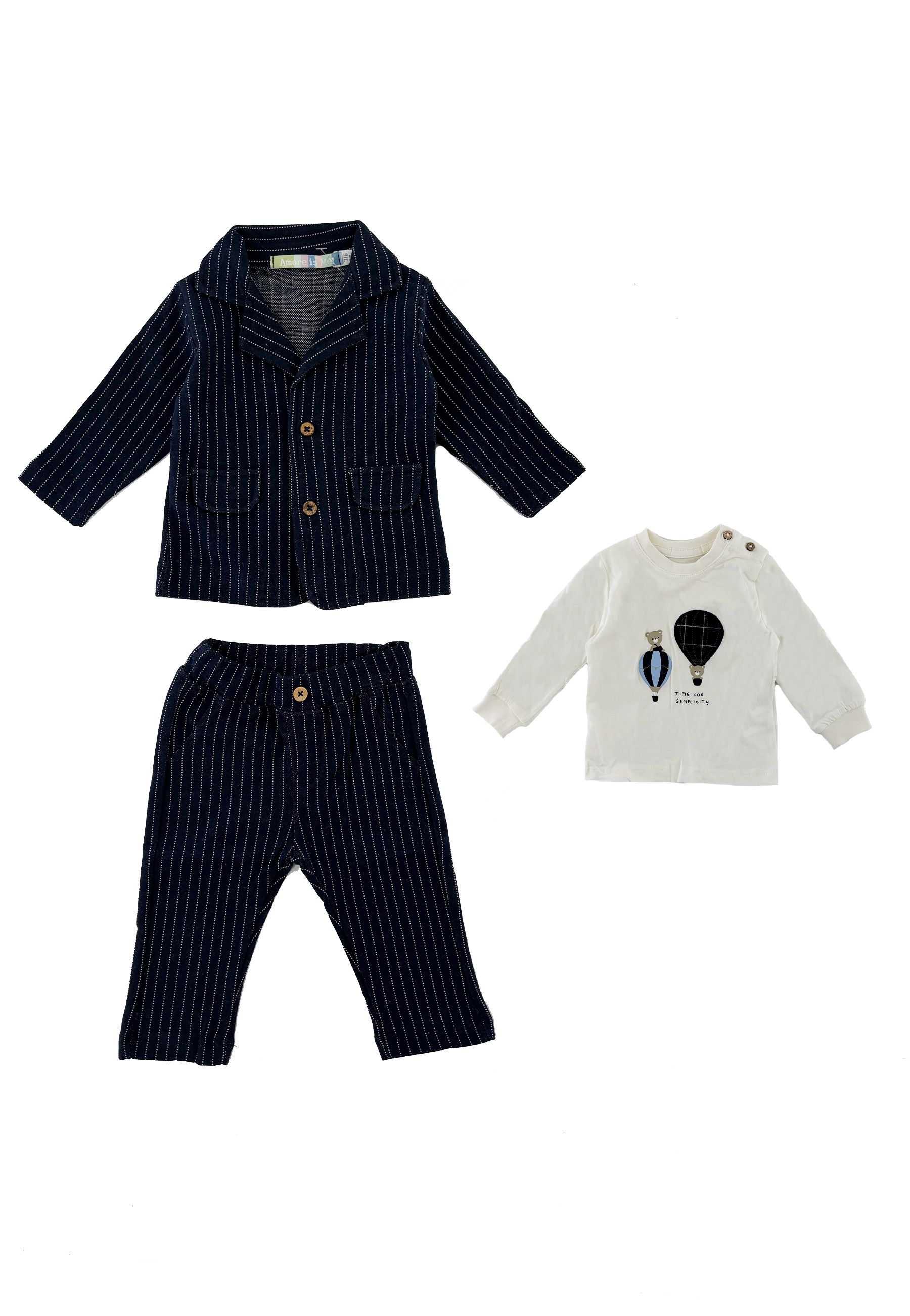 Completo Sportivo Giacca pantalone gessato blu in felpa con maglia Mongolfiera