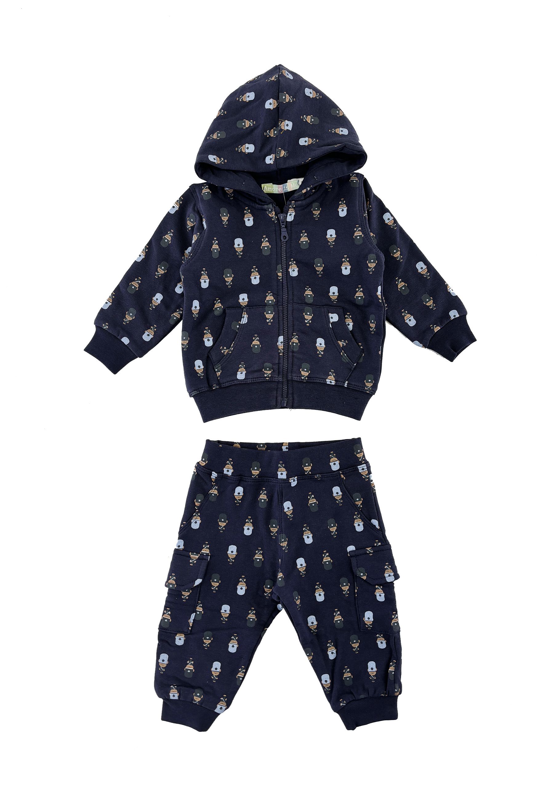 Completo Sportivo felpa Cappuccio full Zip con pantalone blu