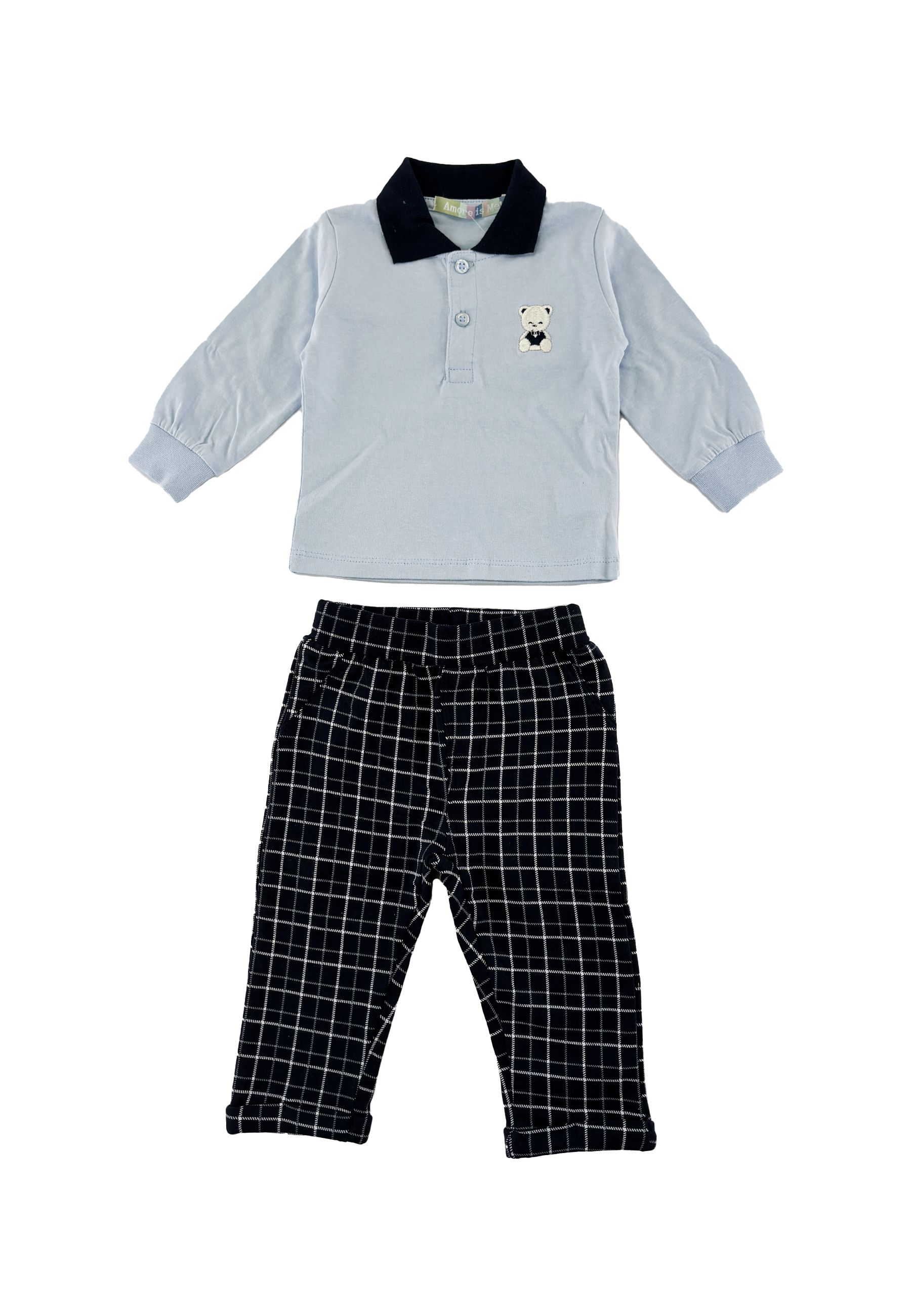 Completo Sportivo polo e pantalone celeste e Blu