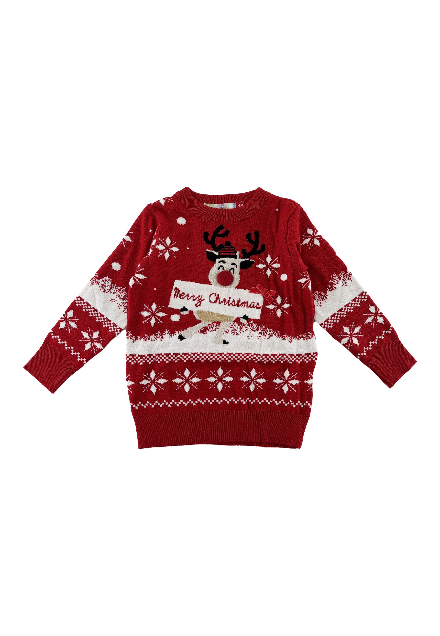 Maglia tema Natalizio Jaquard rosso Merry Chritmas