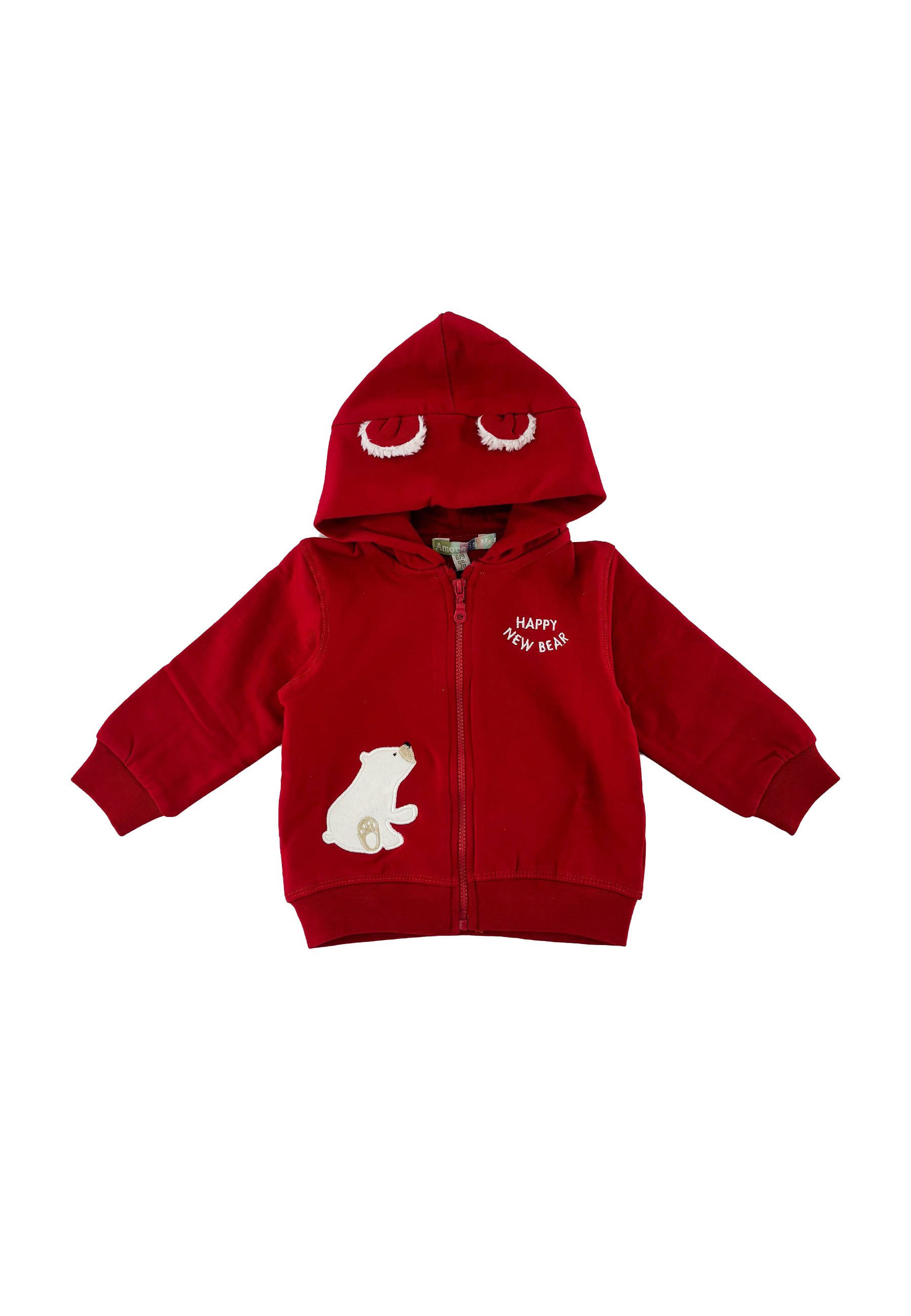 Felpa neonato full zip cappuccio Rossa Natale