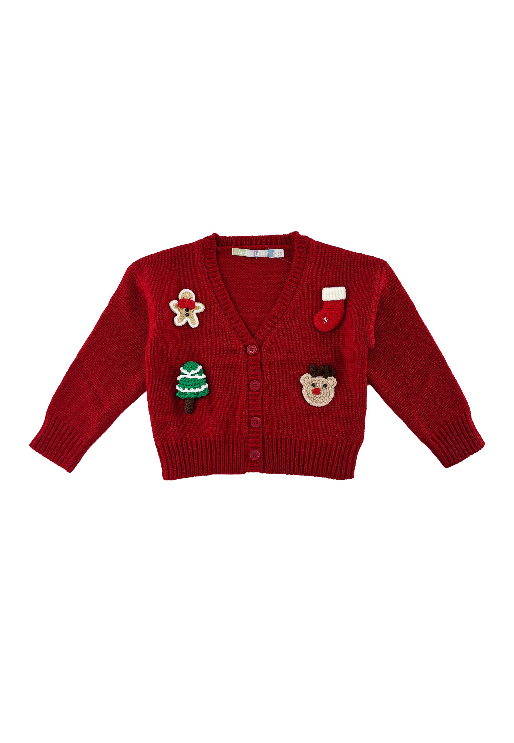 Maglia cardigan in filo con Patch Natalizi