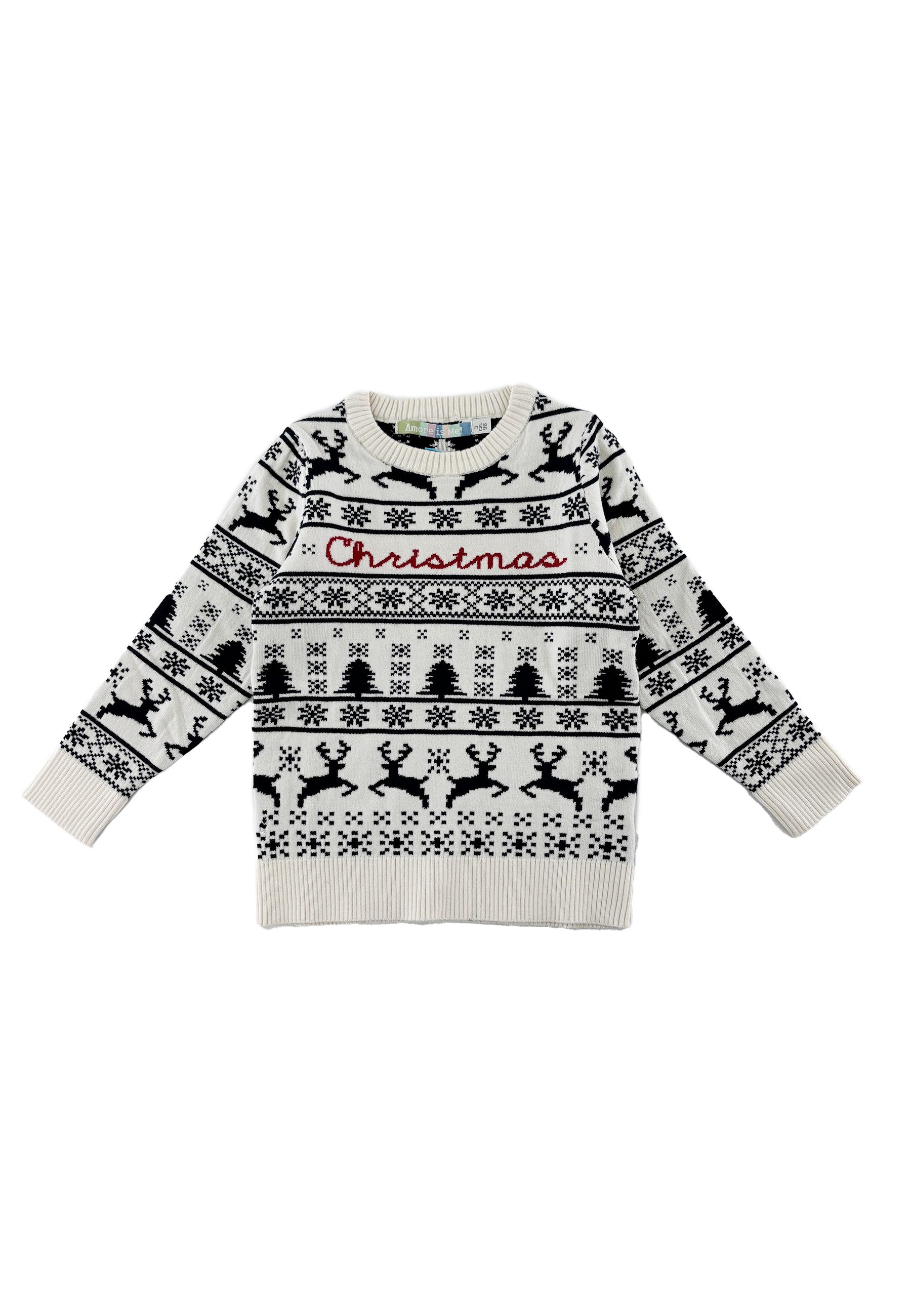 Maglia tema Natalizio Jaquard bianco blu rosso