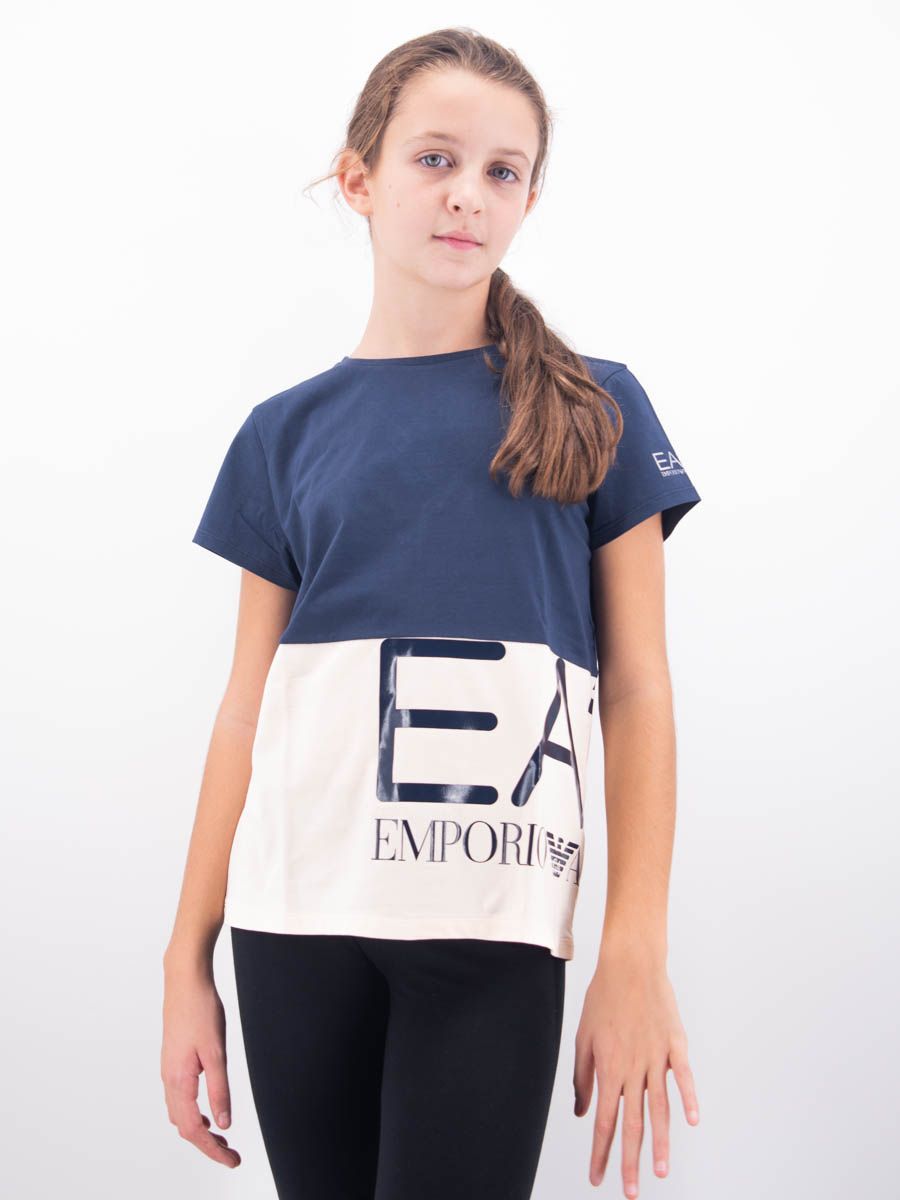 T-shirt manica corta bicolore con maxi stampa logo Emporio