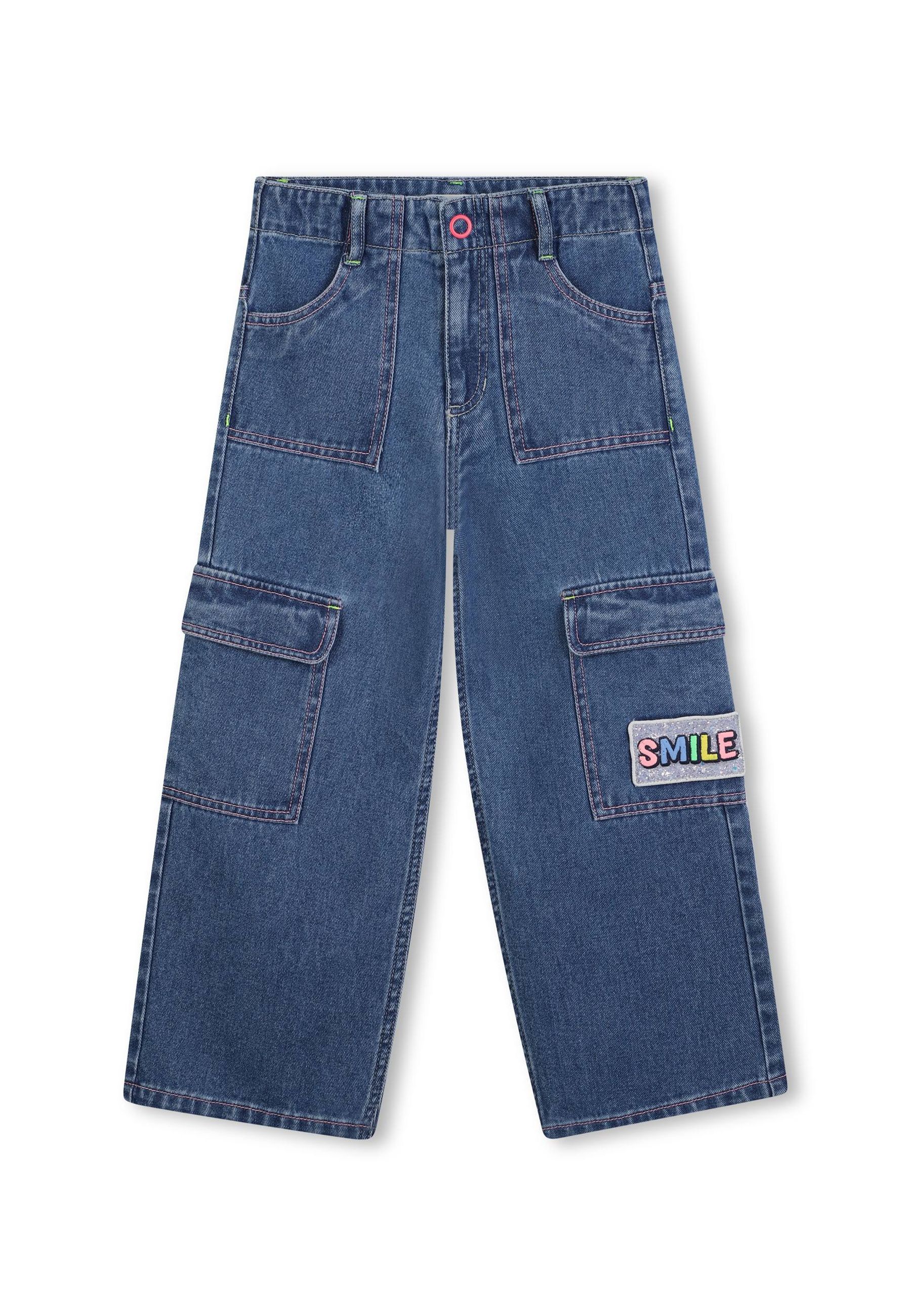 Jeans con Logo lucido ricamo su una tasca