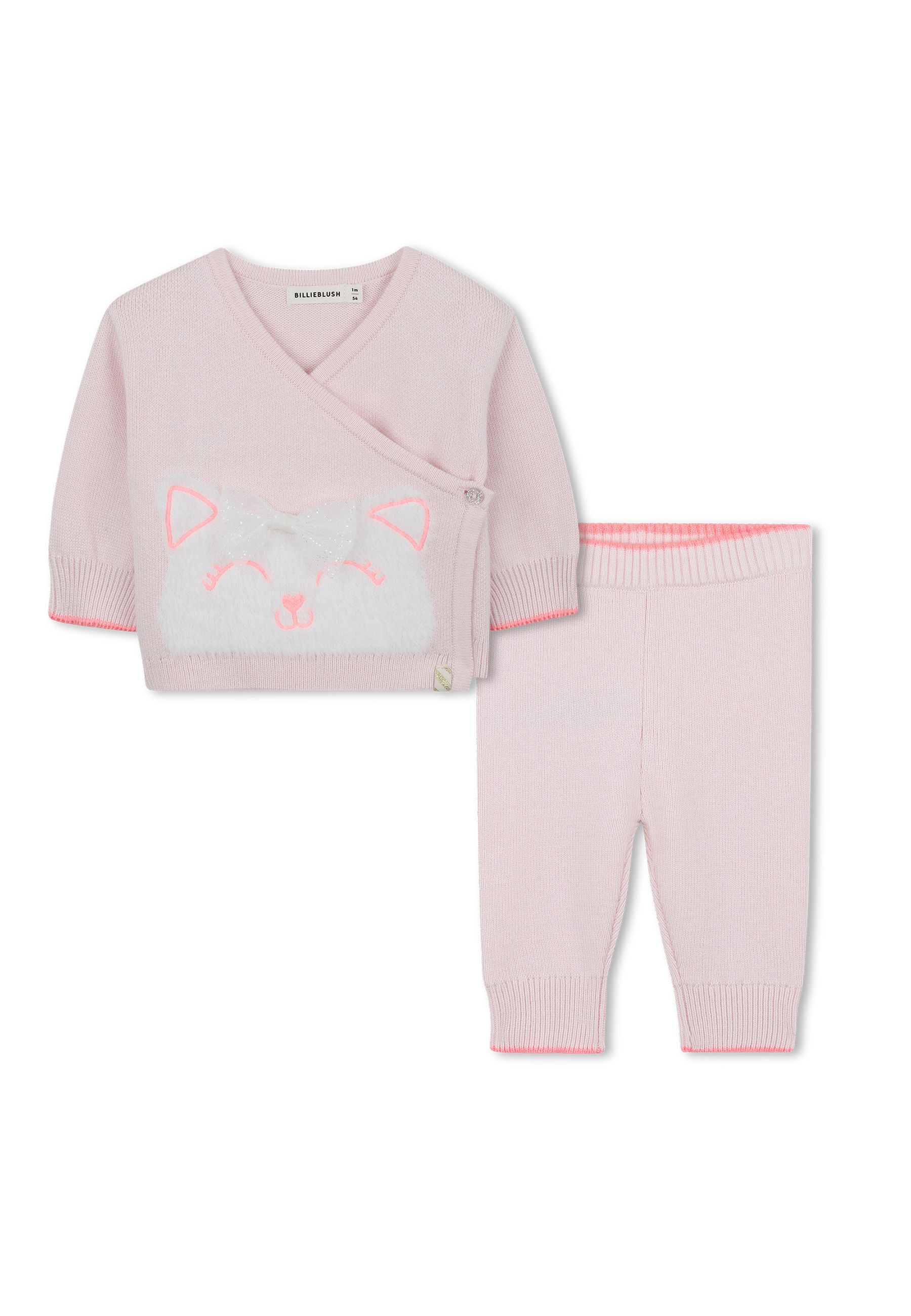 Completo Sportivo Cardigan a forma di cuore con illustrazione di gatto  e pantalone