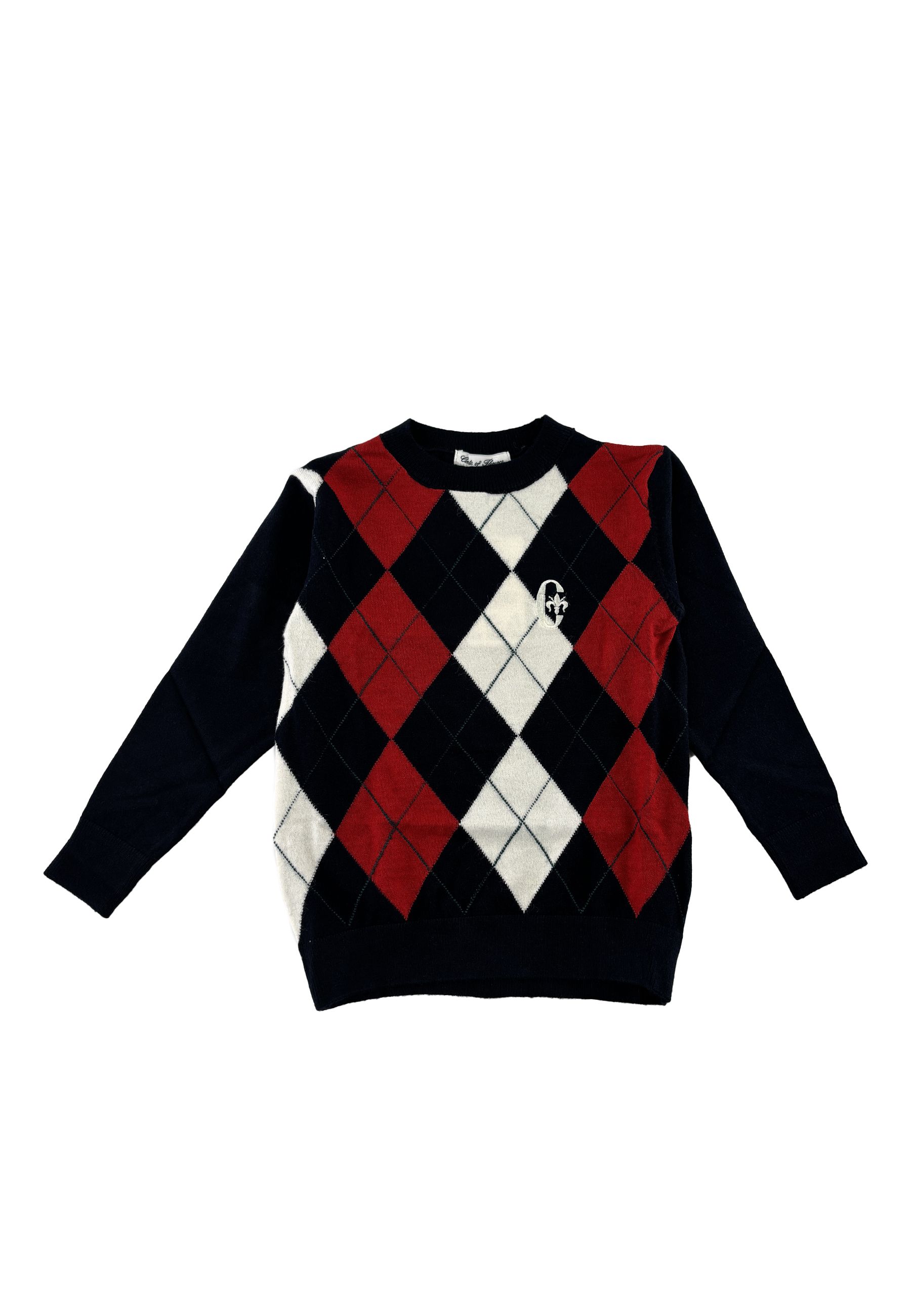 Maglia girocollo fantasia rombi con ricamo