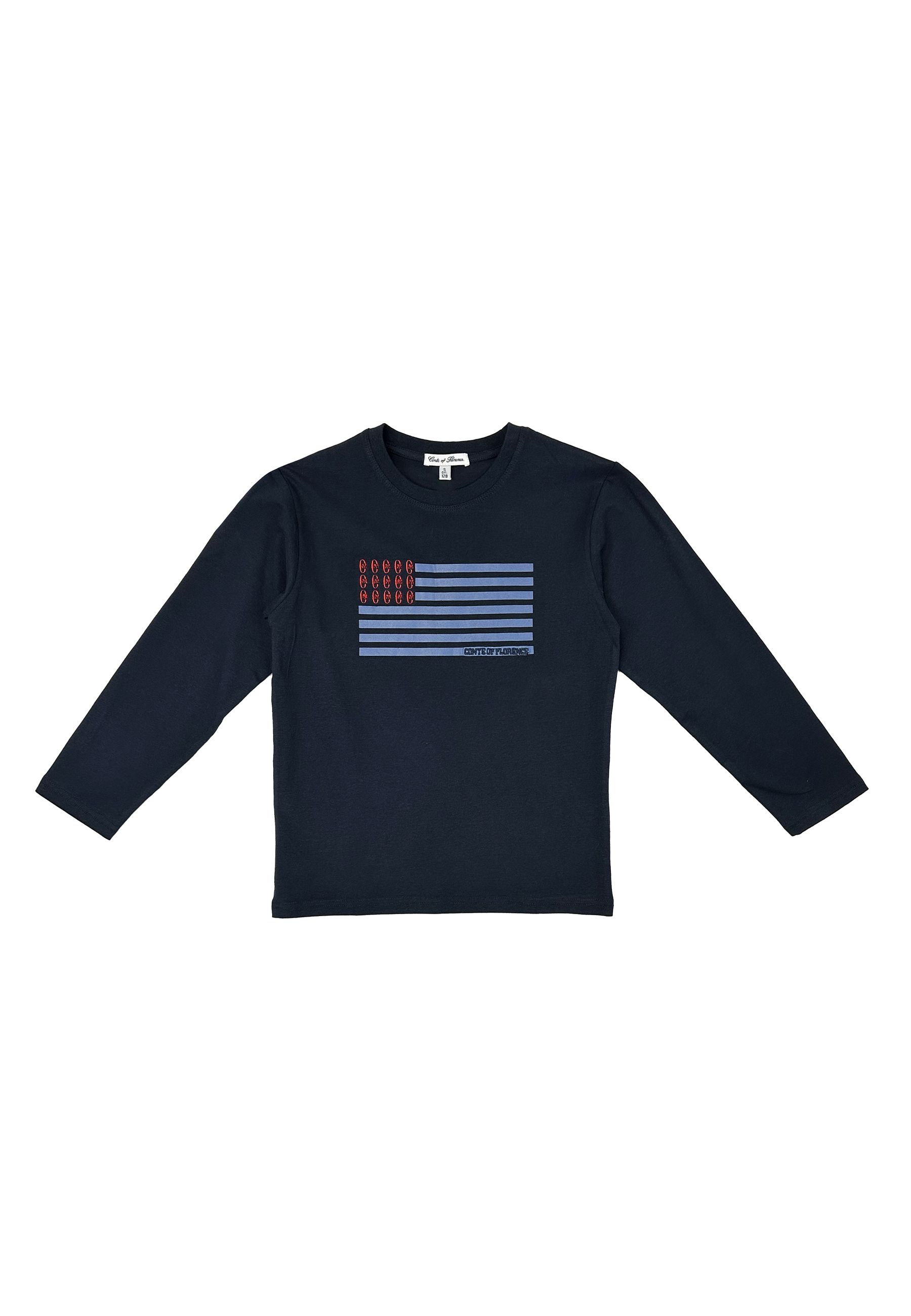 T-shirt girocollo tinta unita manica lunga blu