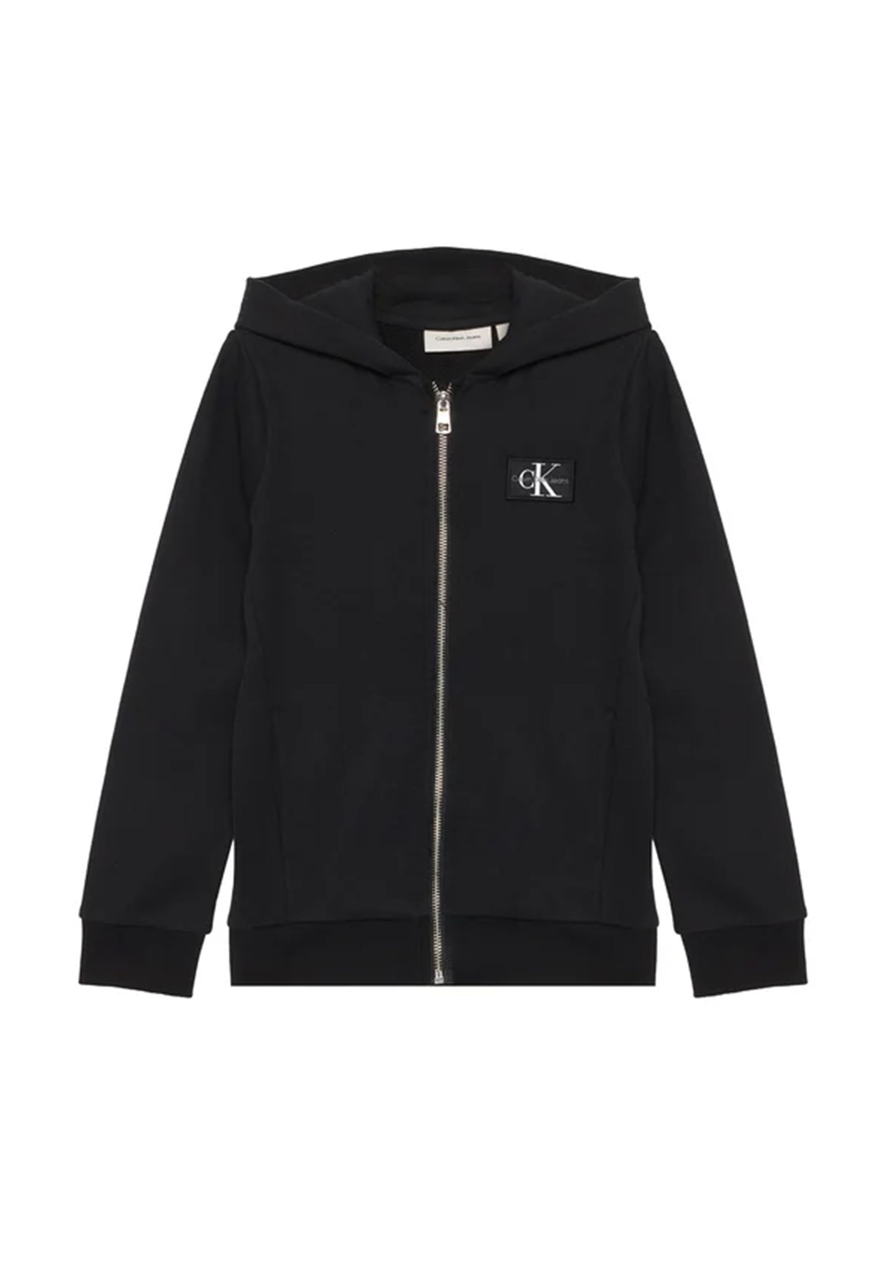 Felpa nera con cappuccio badge con cerniera 