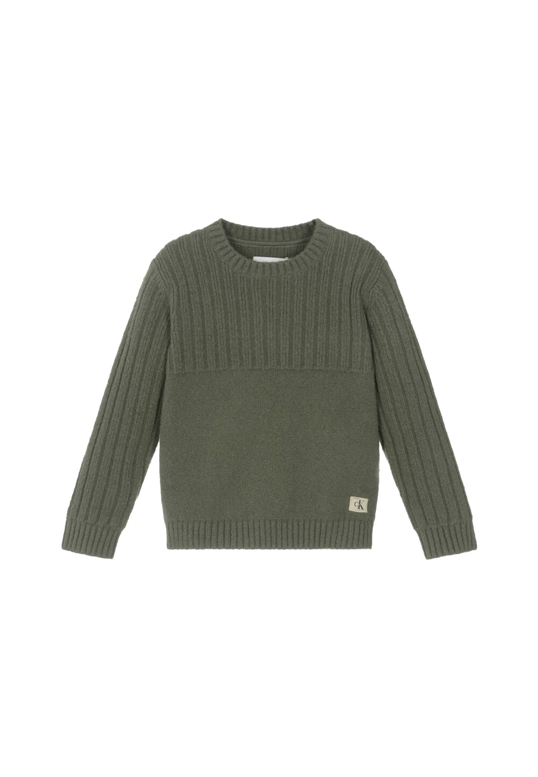Maglia girocollo a Costina verde