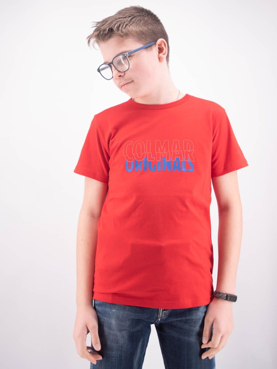 T-shirt di colore ROSSO da BAMBINO manica corta girocollo con stampa logo