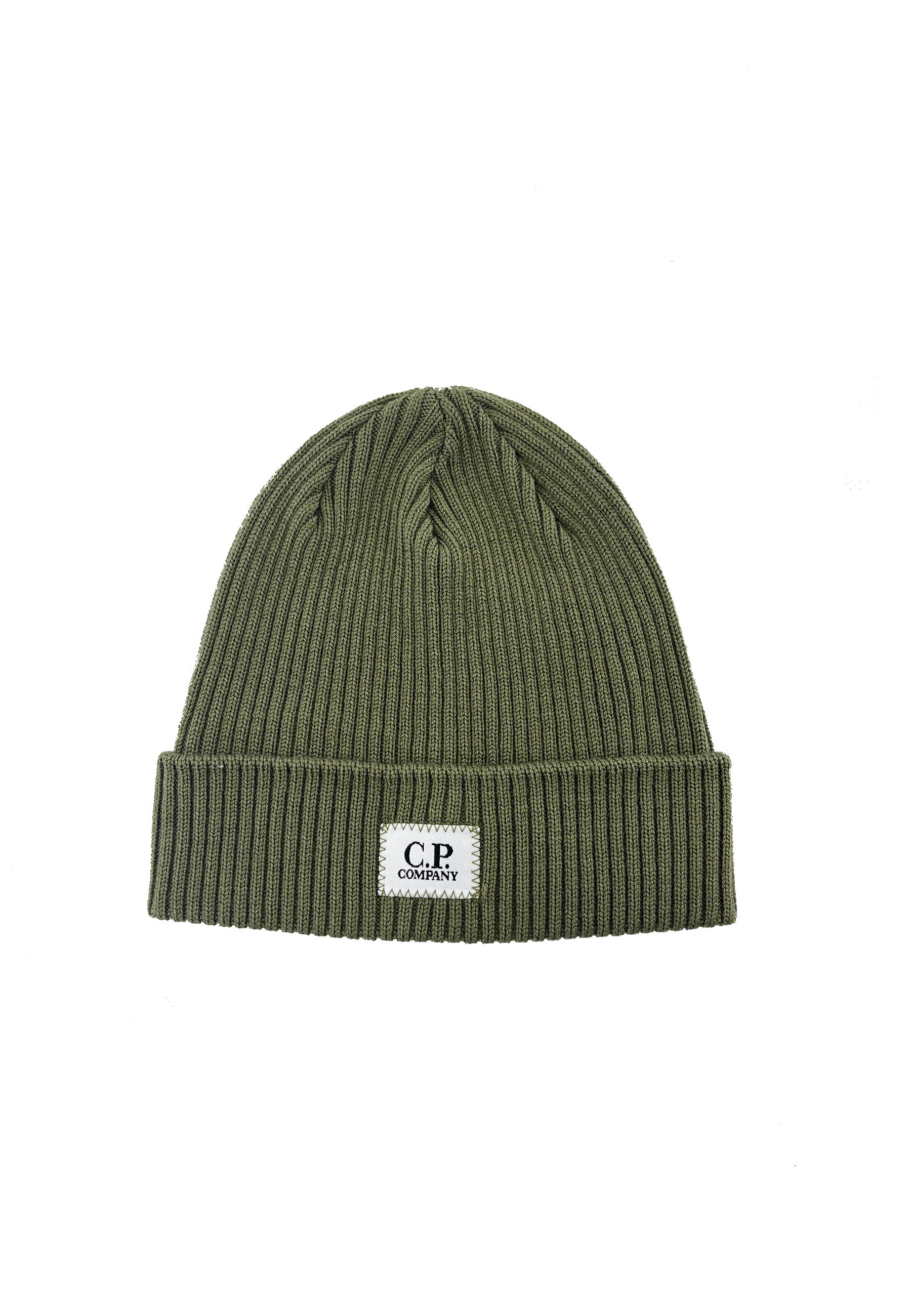 Cappello in maglia costinata di lana verde