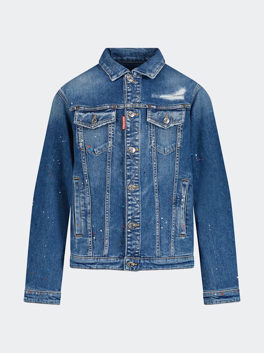 Giubbino Jeans in denim Dsquared2 Kids con dettaglio vernice