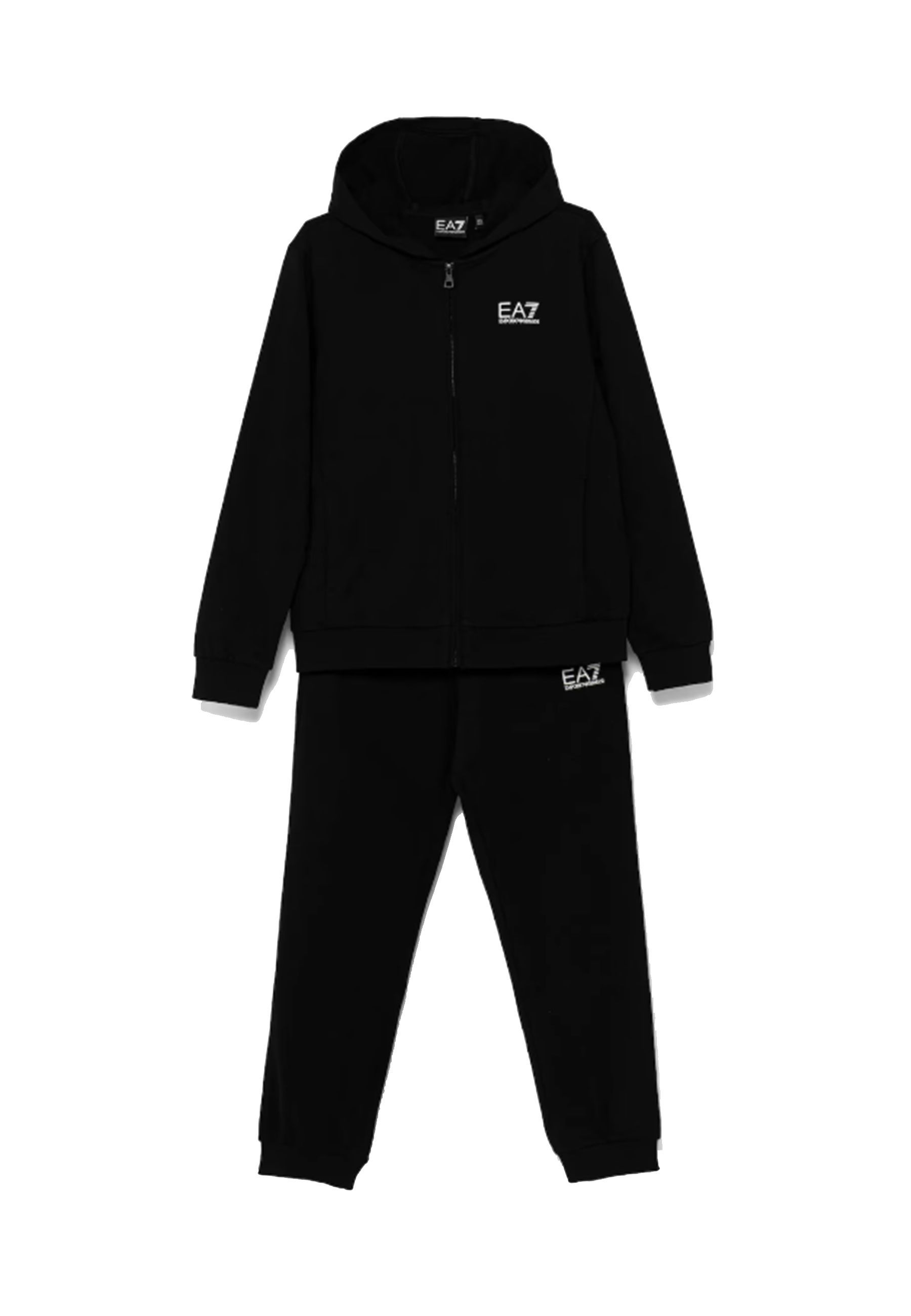 Tuta set Nero Felpa full zip con Cappuccio e Pantalone