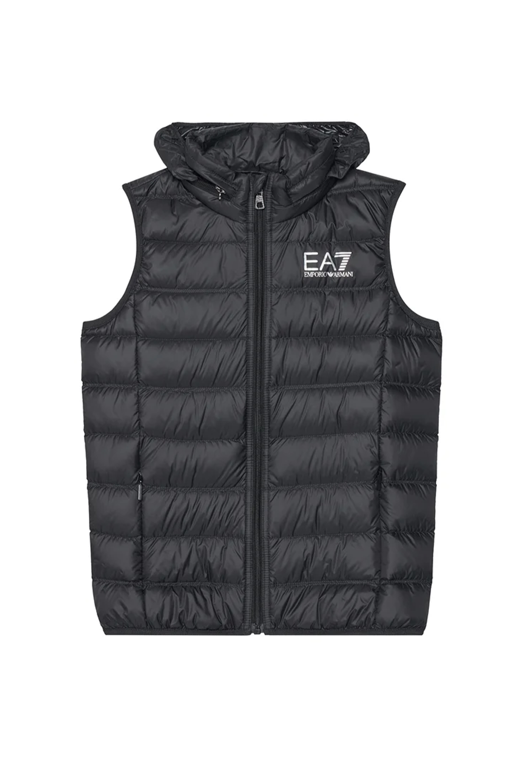 Smanicato Blu gilet imbottita in piuma in tessuto tecnico
