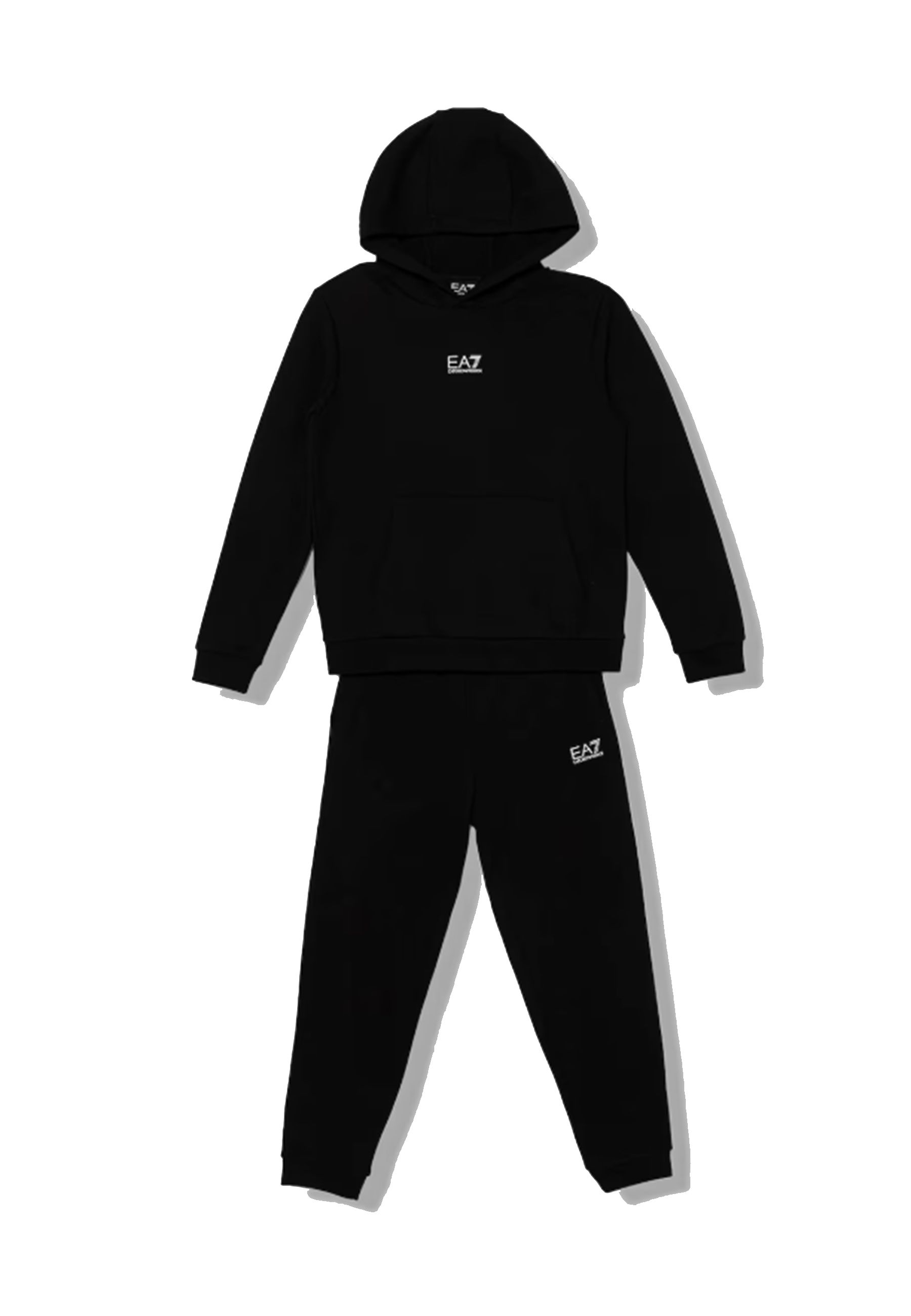 Tuta set Nero Felpa Chiusa con Cappuccio e Pantalone