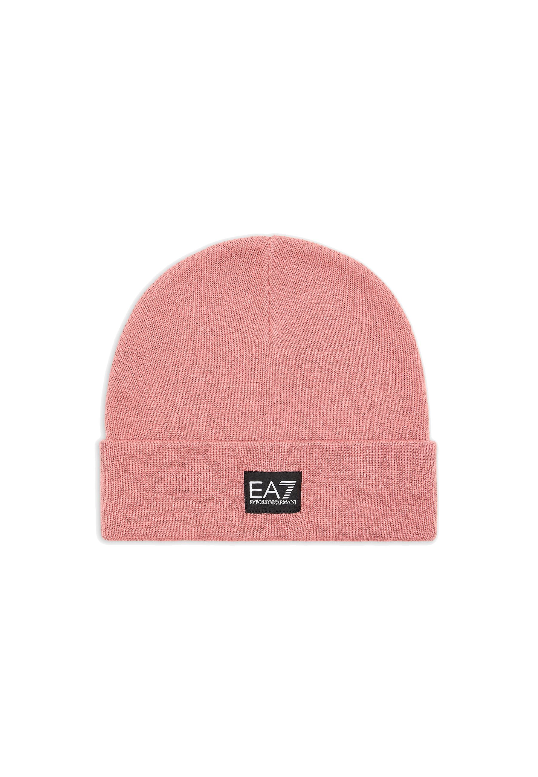 Cappello con risvolto in maglia rosa