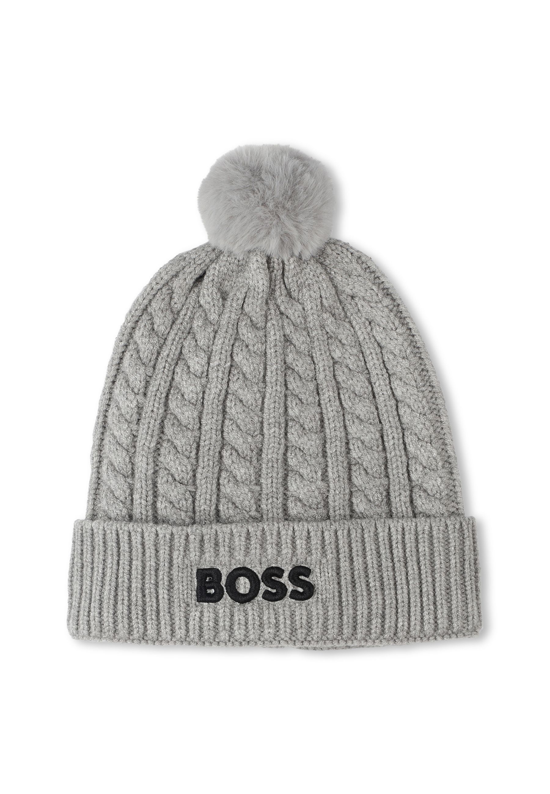 Cappello in maglia intrecciata con pompon
