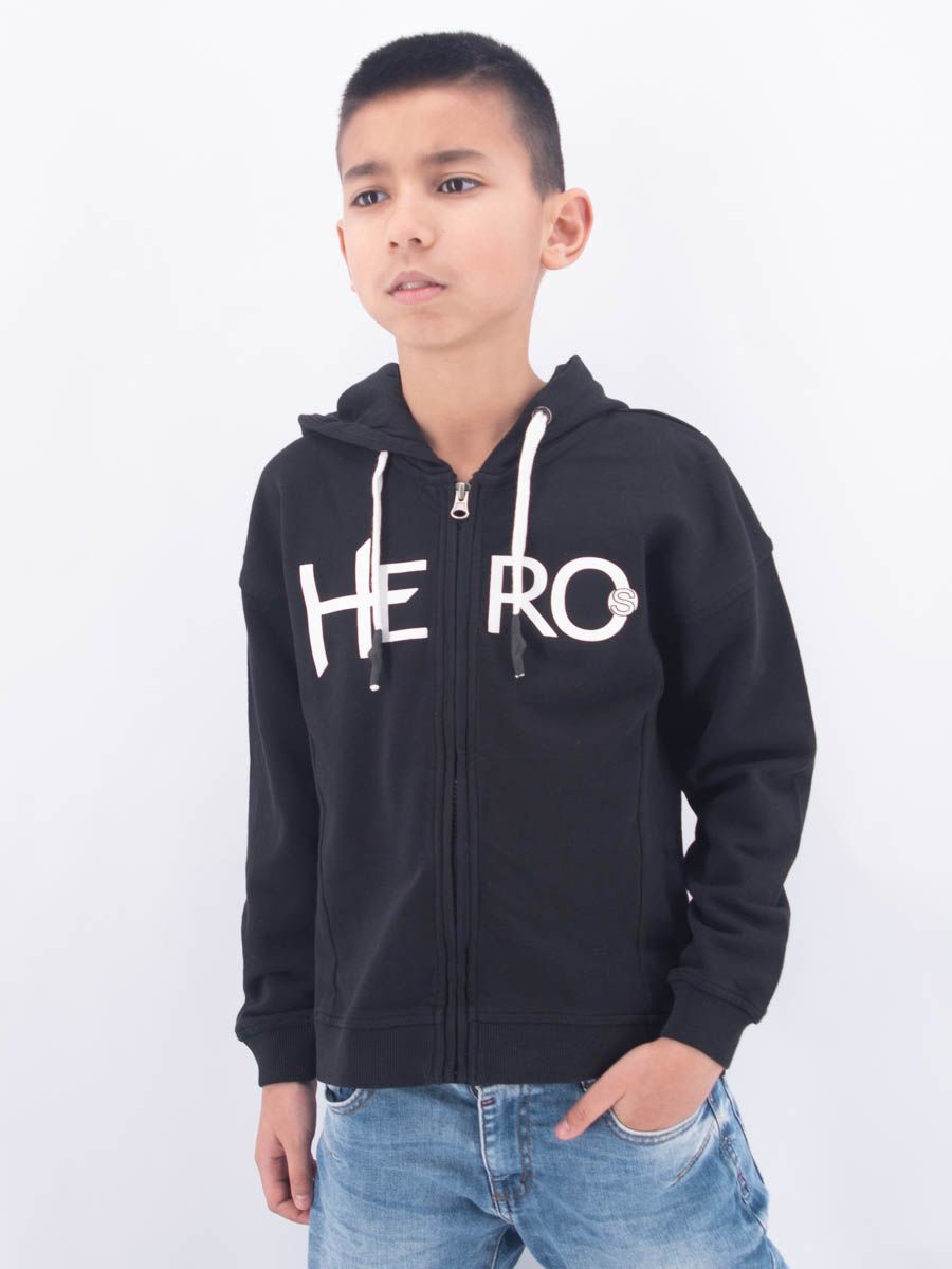 FELPA HERO RAGAZZO FULL ZIP CON CAPPUCCIO  STAMPA A RILIEVO HERO  