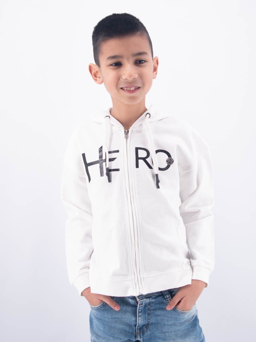 FELPA HERO RAGAZZO FULL ZIP CON CAPPUCCIO  STAMPA A RILIEVO HERO  