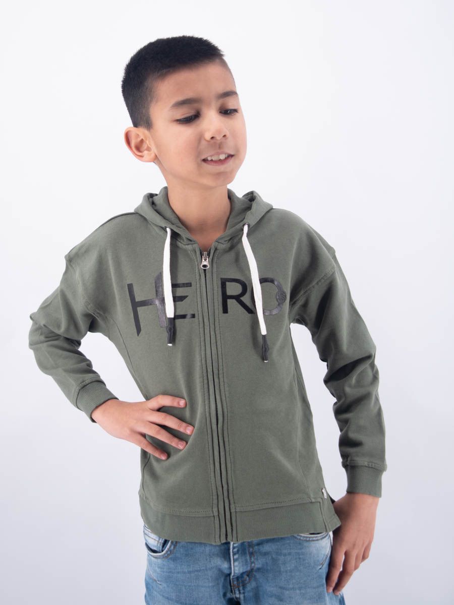 FELPA HERO RAGAZZO FULL ZIP CON CAPPUCCIO  STAMPA A RILIEVO HERO  