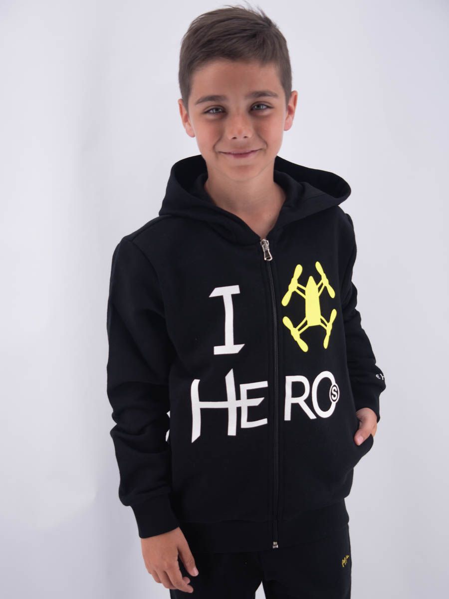 FELPA FULLZIP CON CAPPUCCIO HERO RICAMO LEET STAMPA I AM HERO