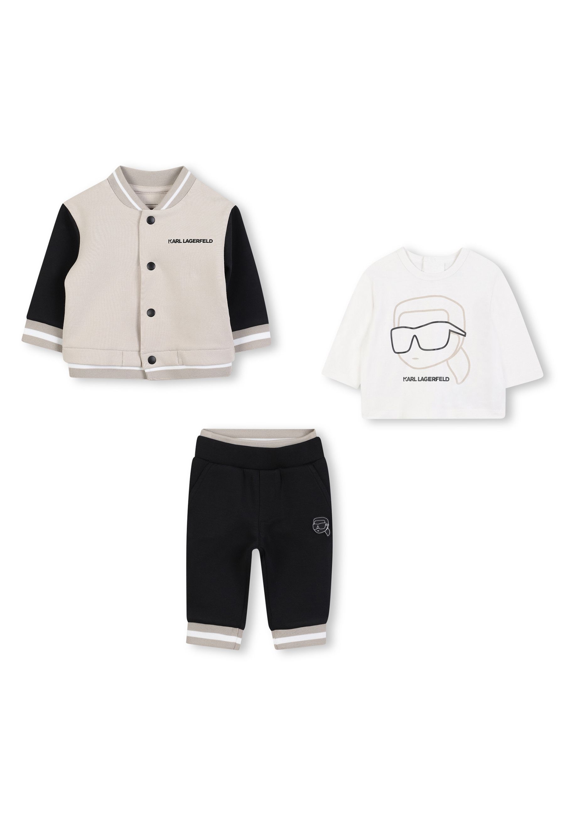 Completo Sportivo Nero Beige Cardigan e pantaloni in jersey doppio