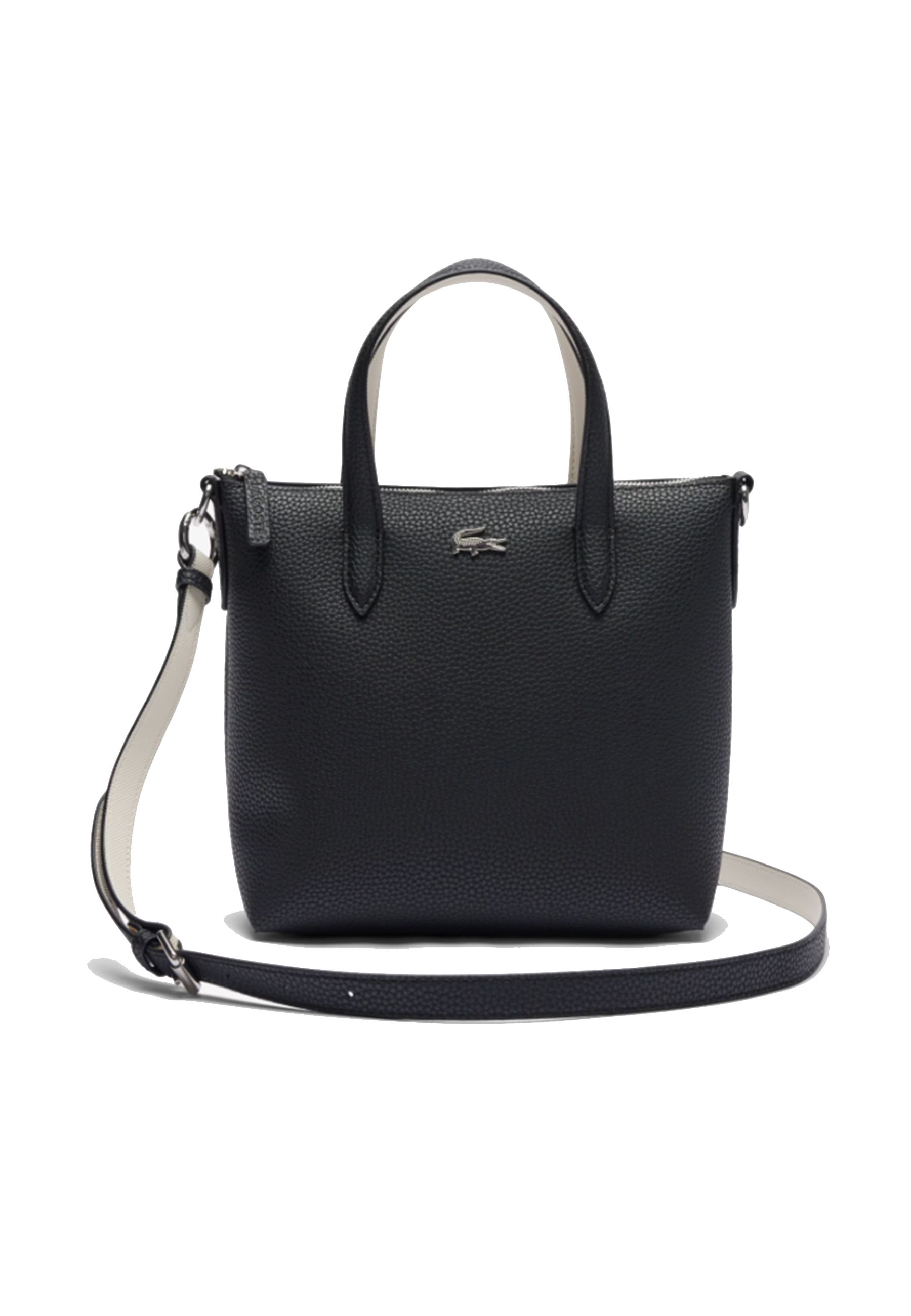 Borsa Nera in pelle con logo Lacoste metallizzato
