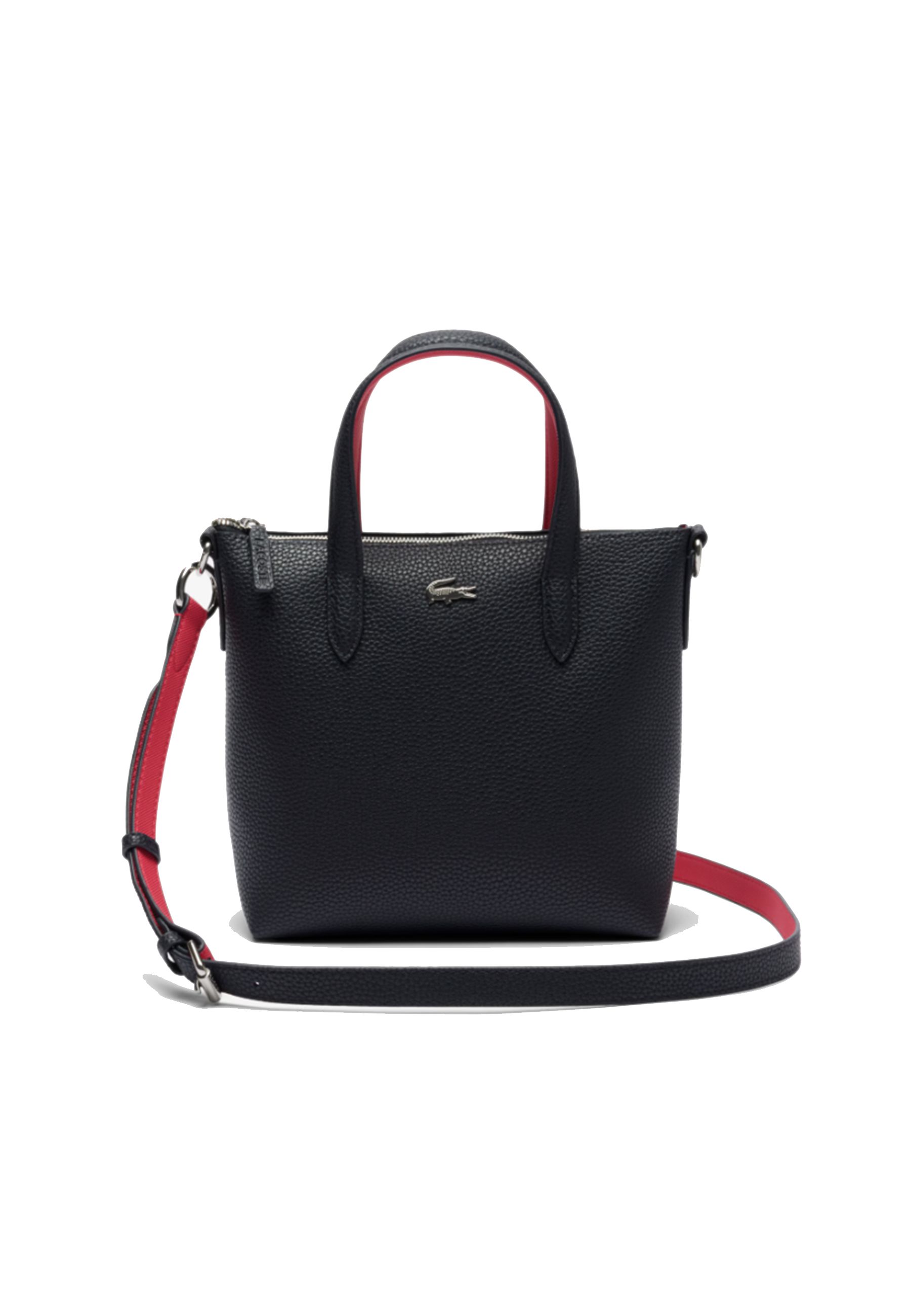 Borsa Nera in pelle con logo Lacoste metallizzato