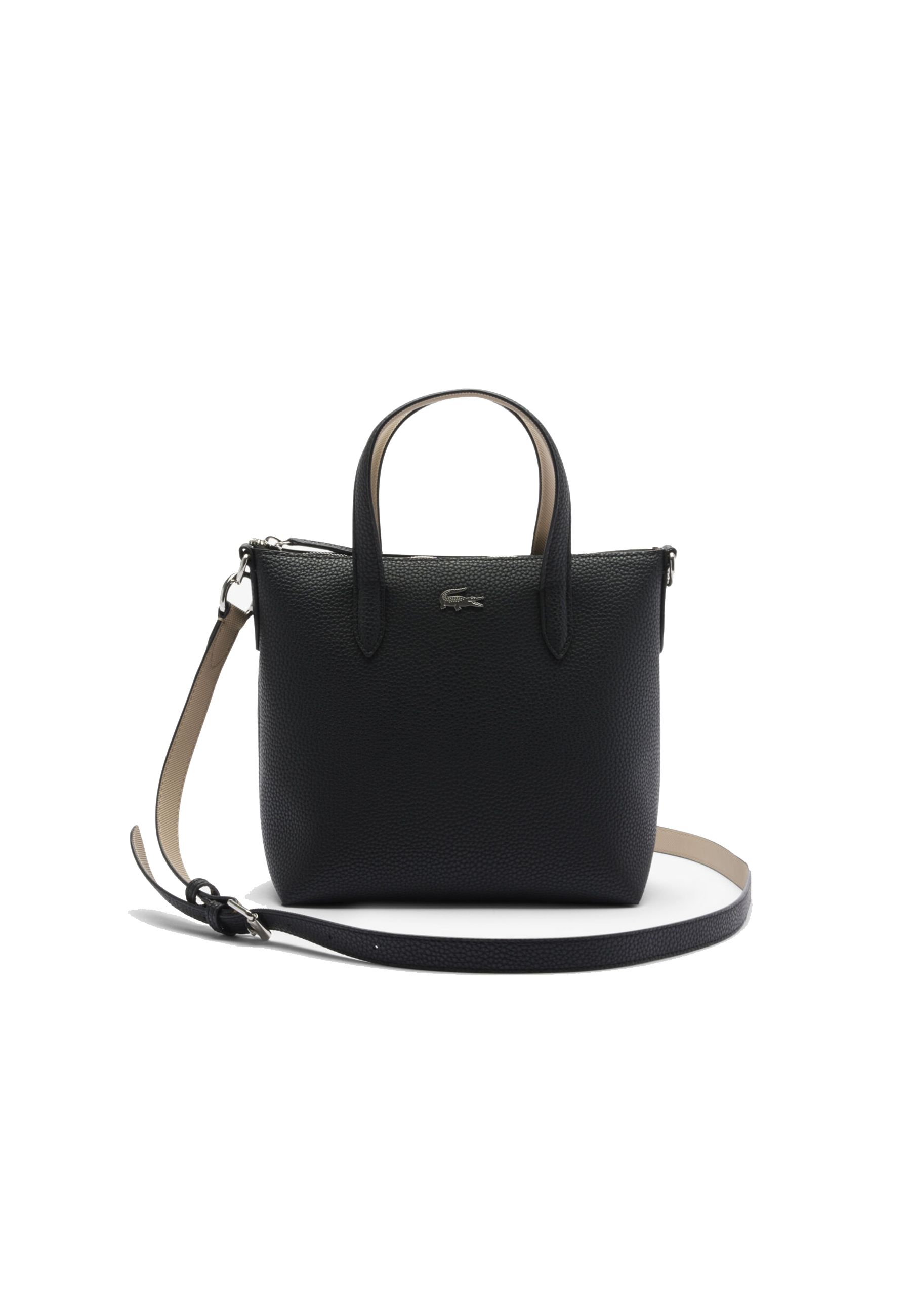 Borsa Nera in pelle con logo Lacoste metallizzato