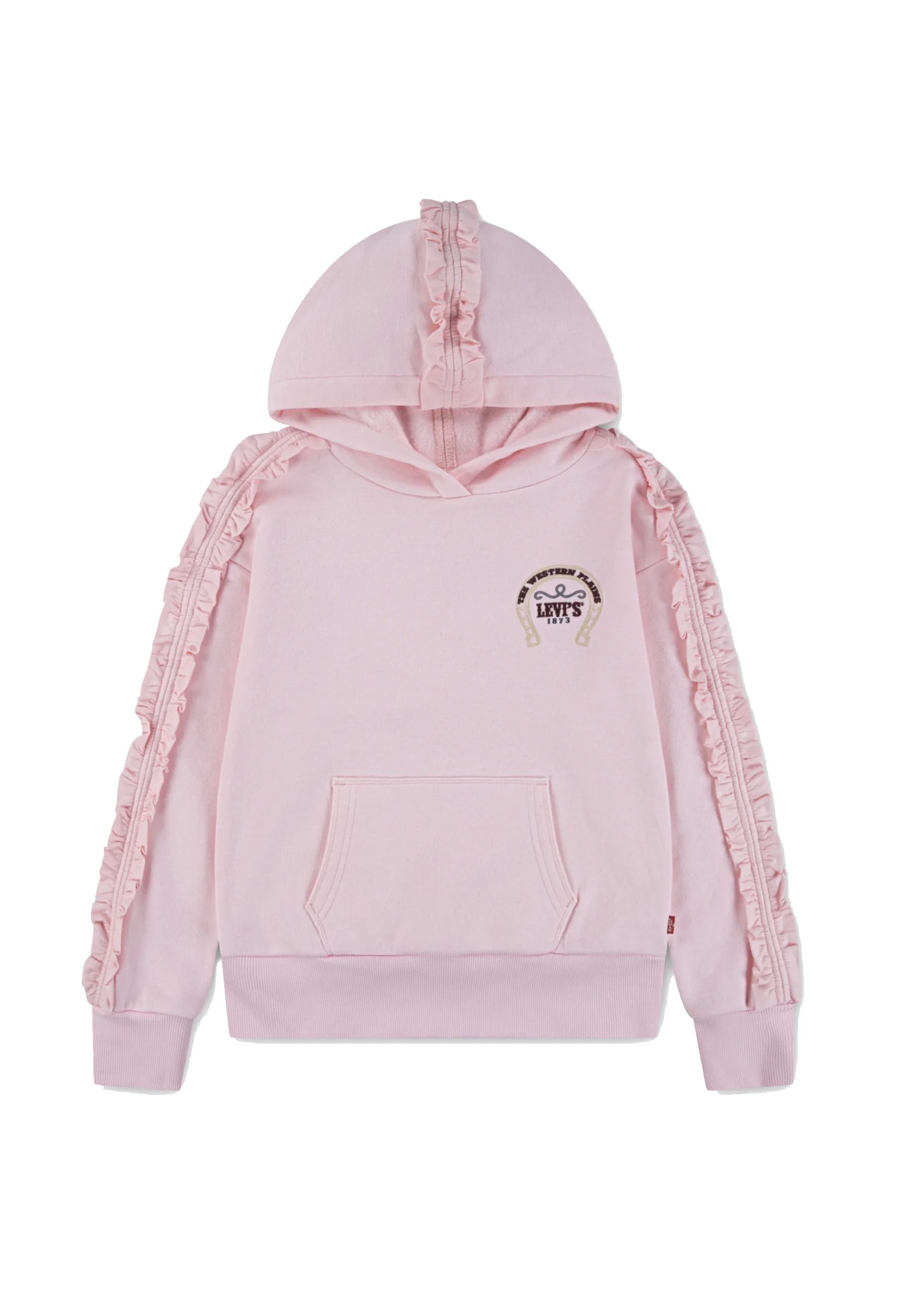 Felpa rosa con volant e cappuccio 
