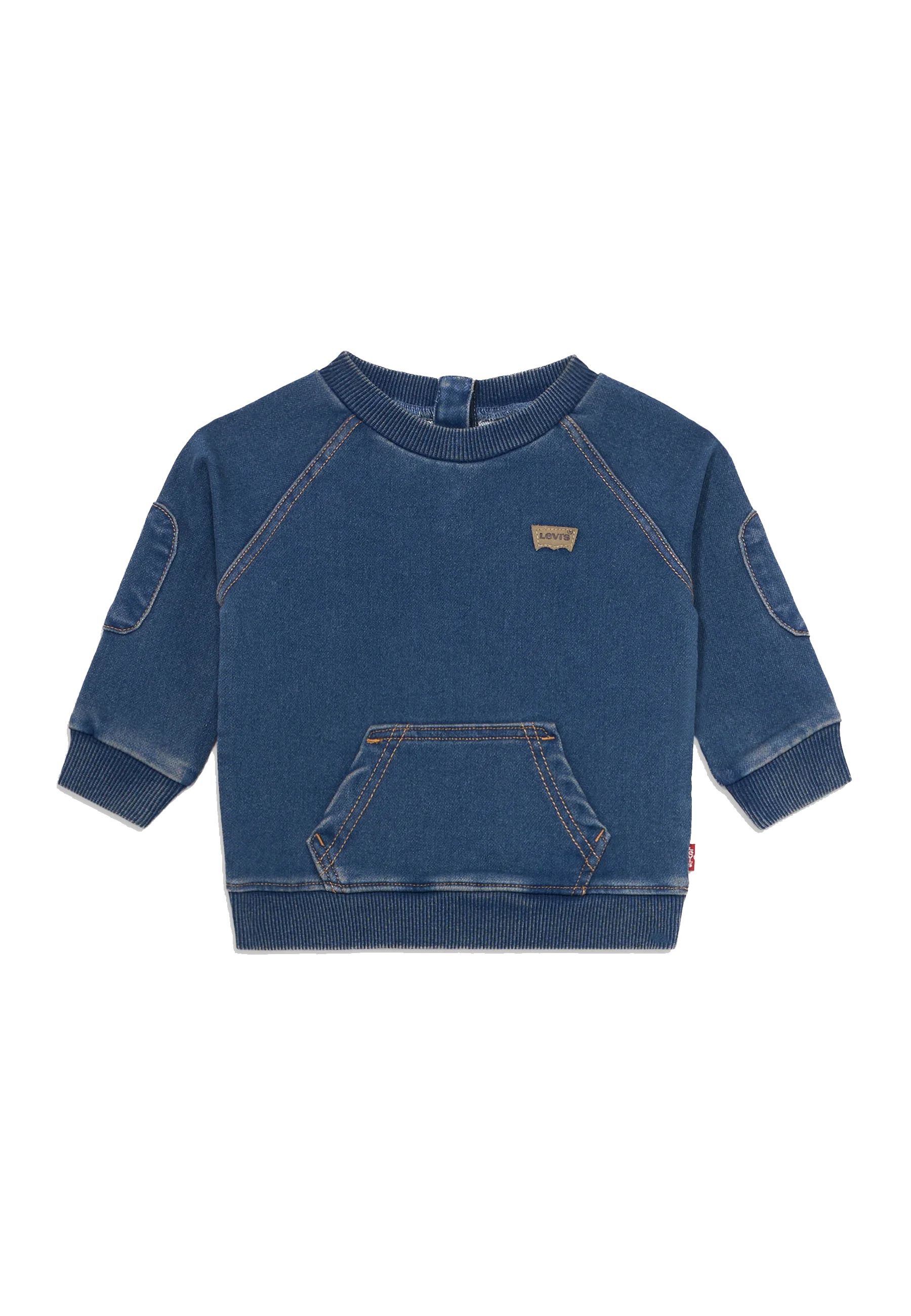 Felpa girocollo in jeans con tasca marsupio