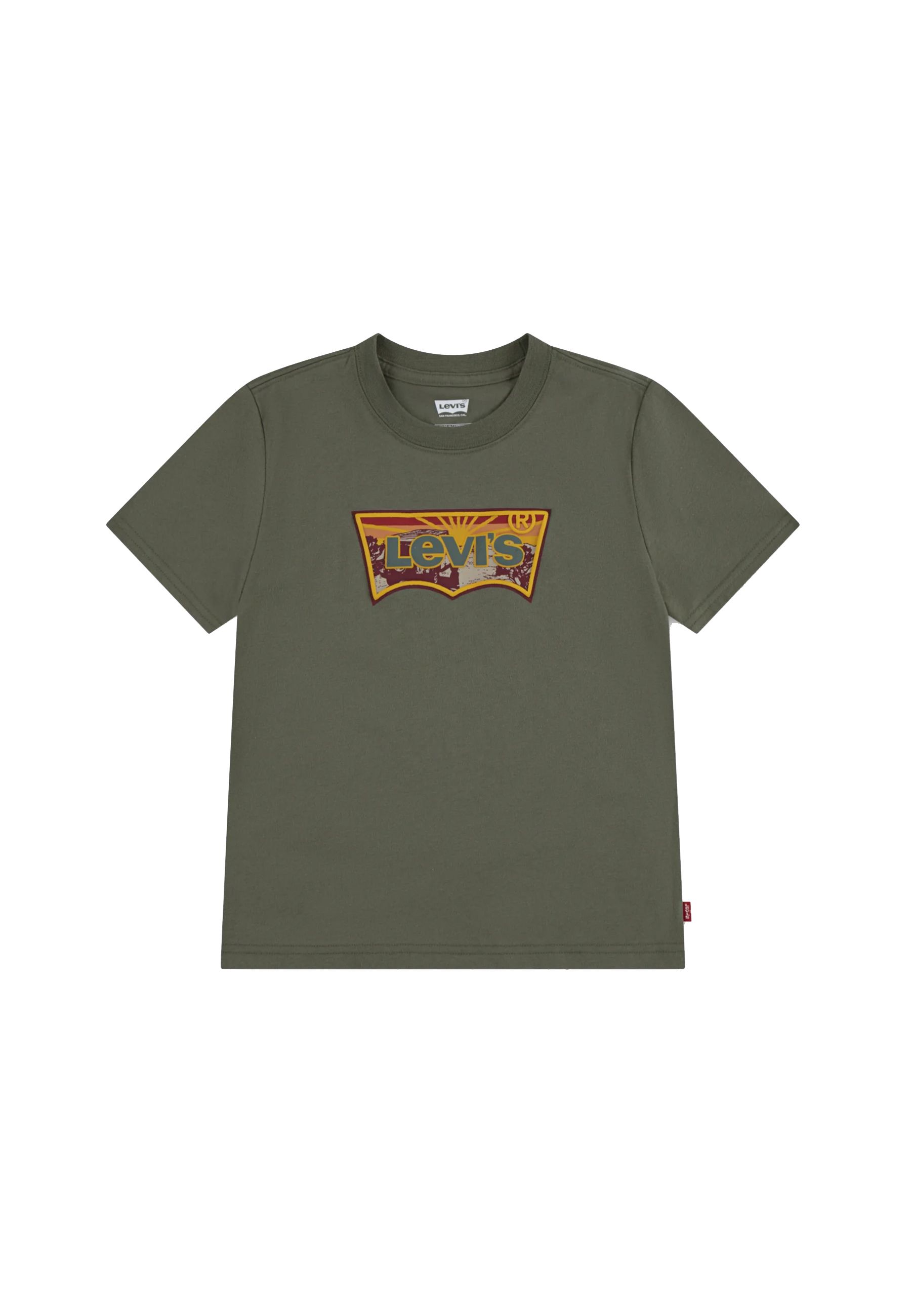T-shirt girocollo verde con stampa deserto
