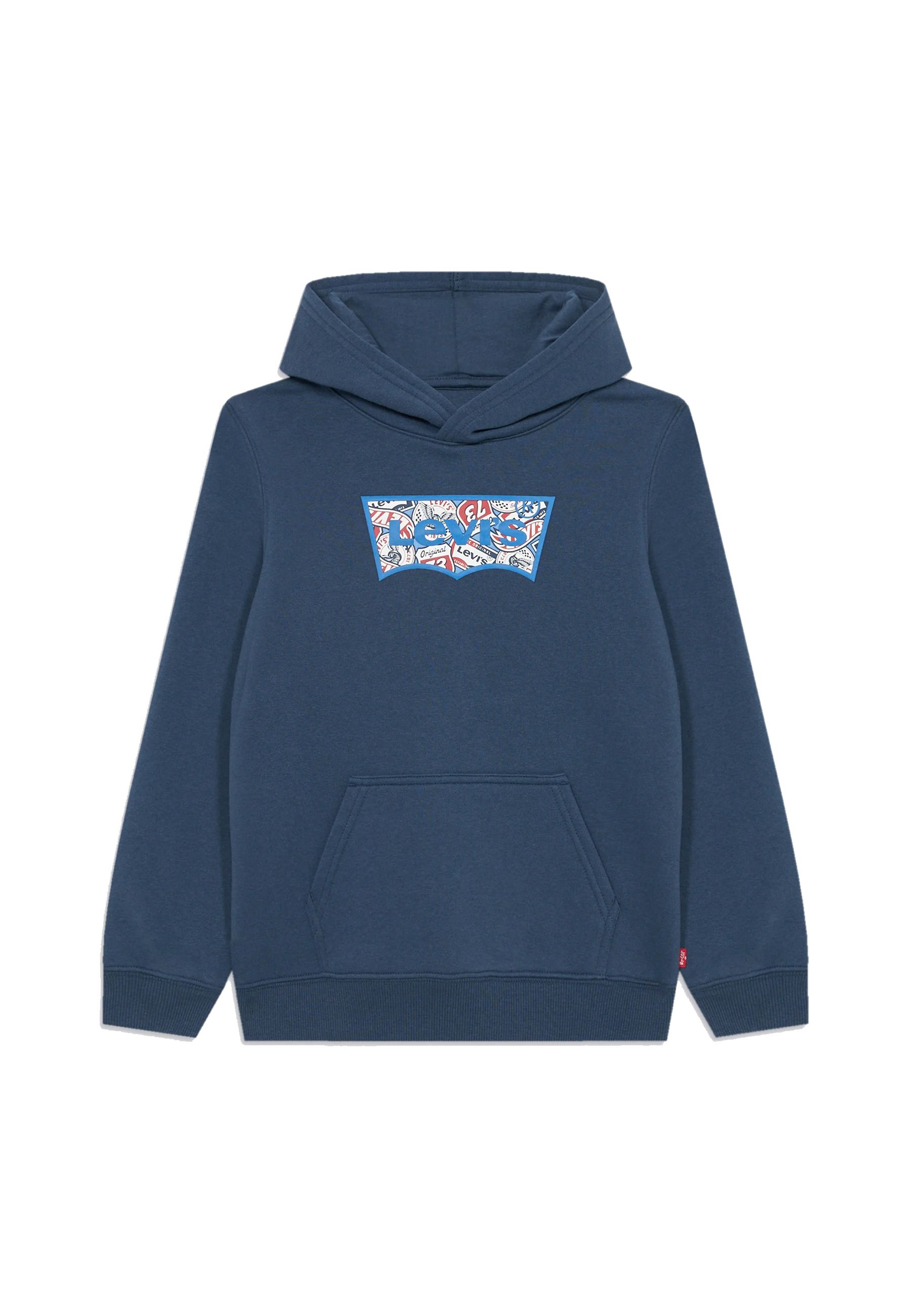 Felpa tinta unita blu con cappuccio