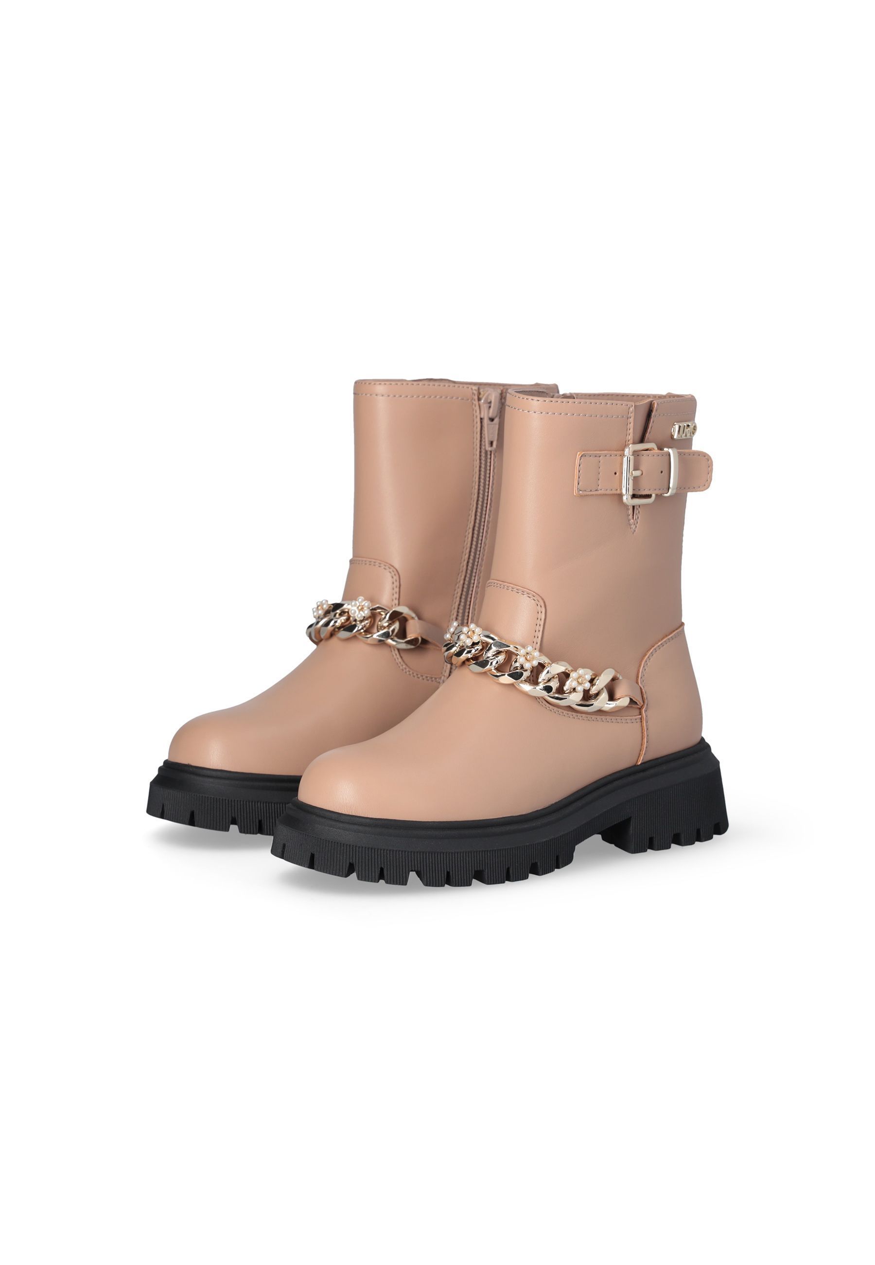 Stivaletti Biker Beige boot con catena gioiello