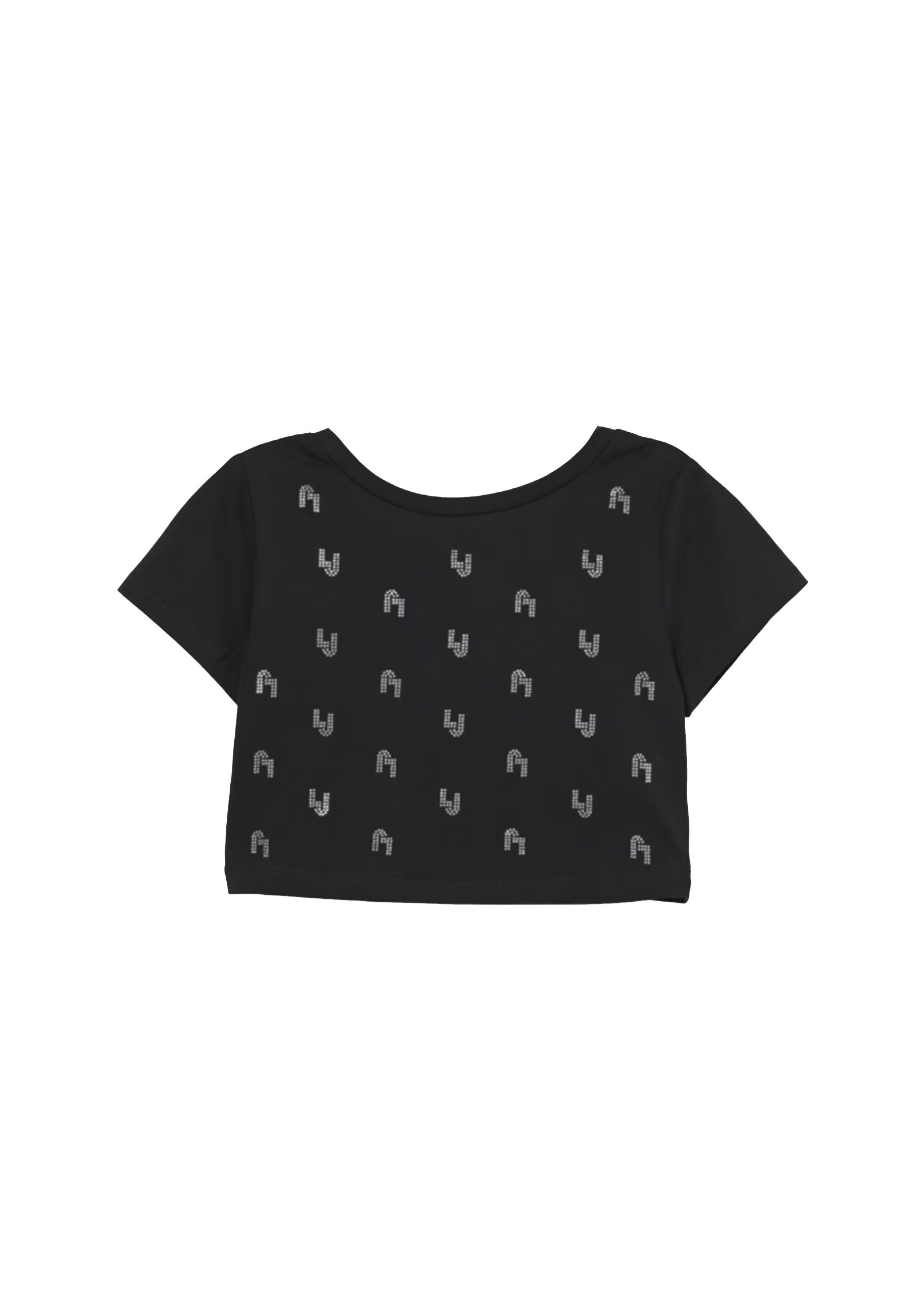 T-shirt girocollo nera cropped con Logo
