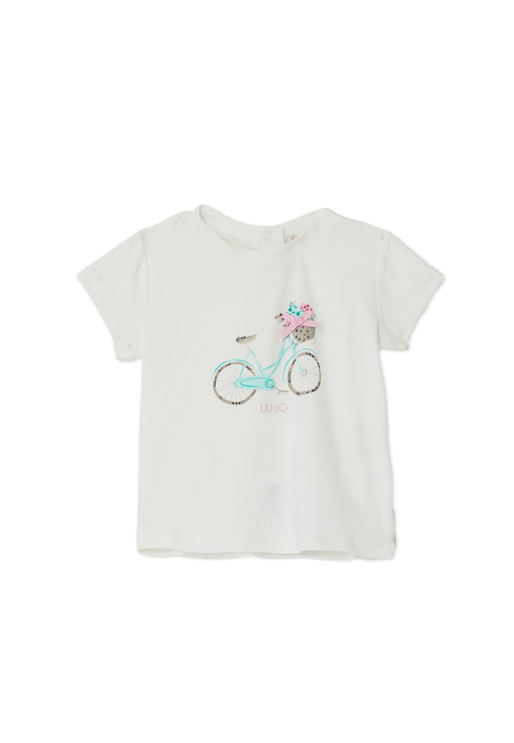 T-shirt Stampata con fiore applicato
