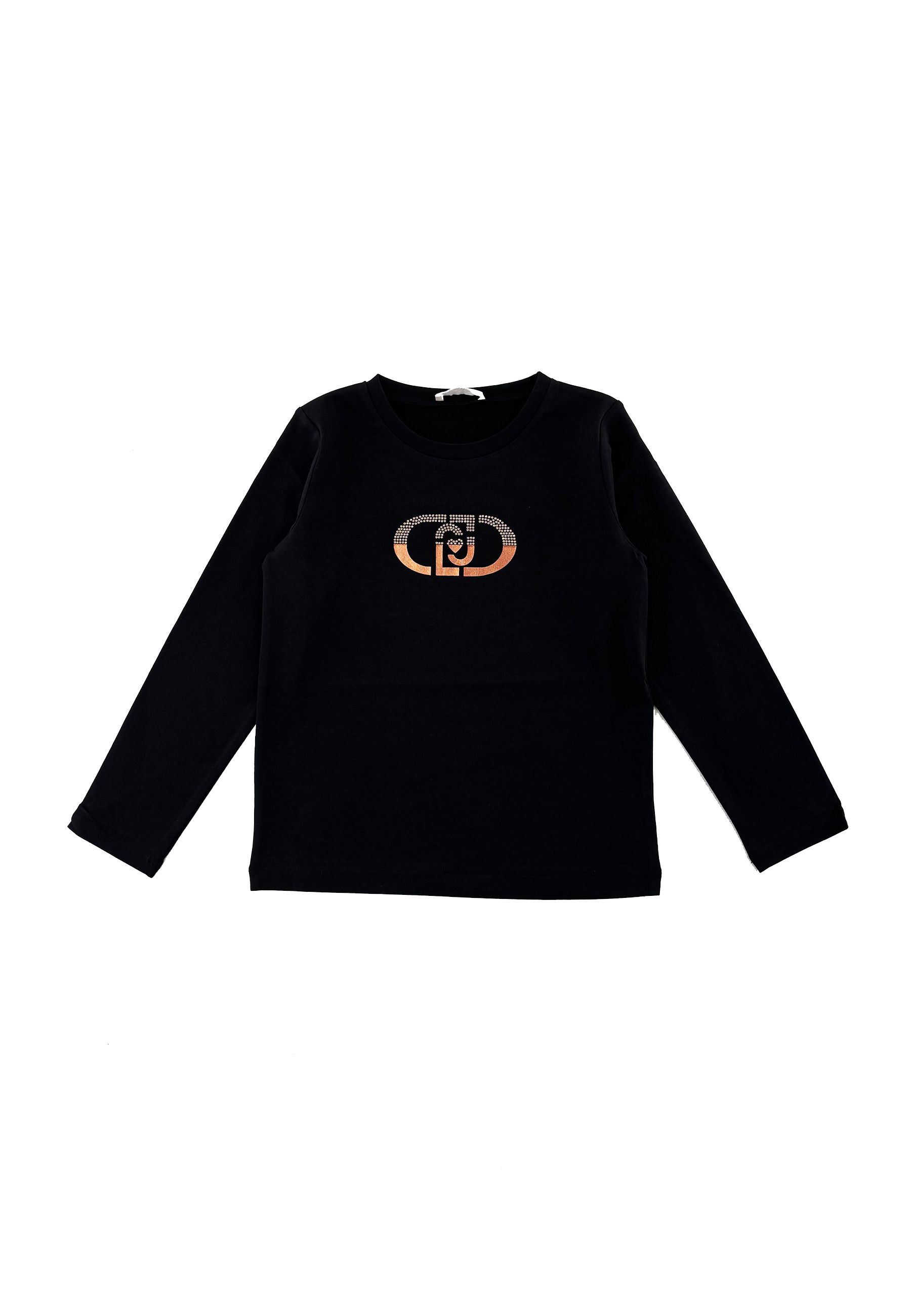 T-shirt girocollo Nera classica con Logo Strass