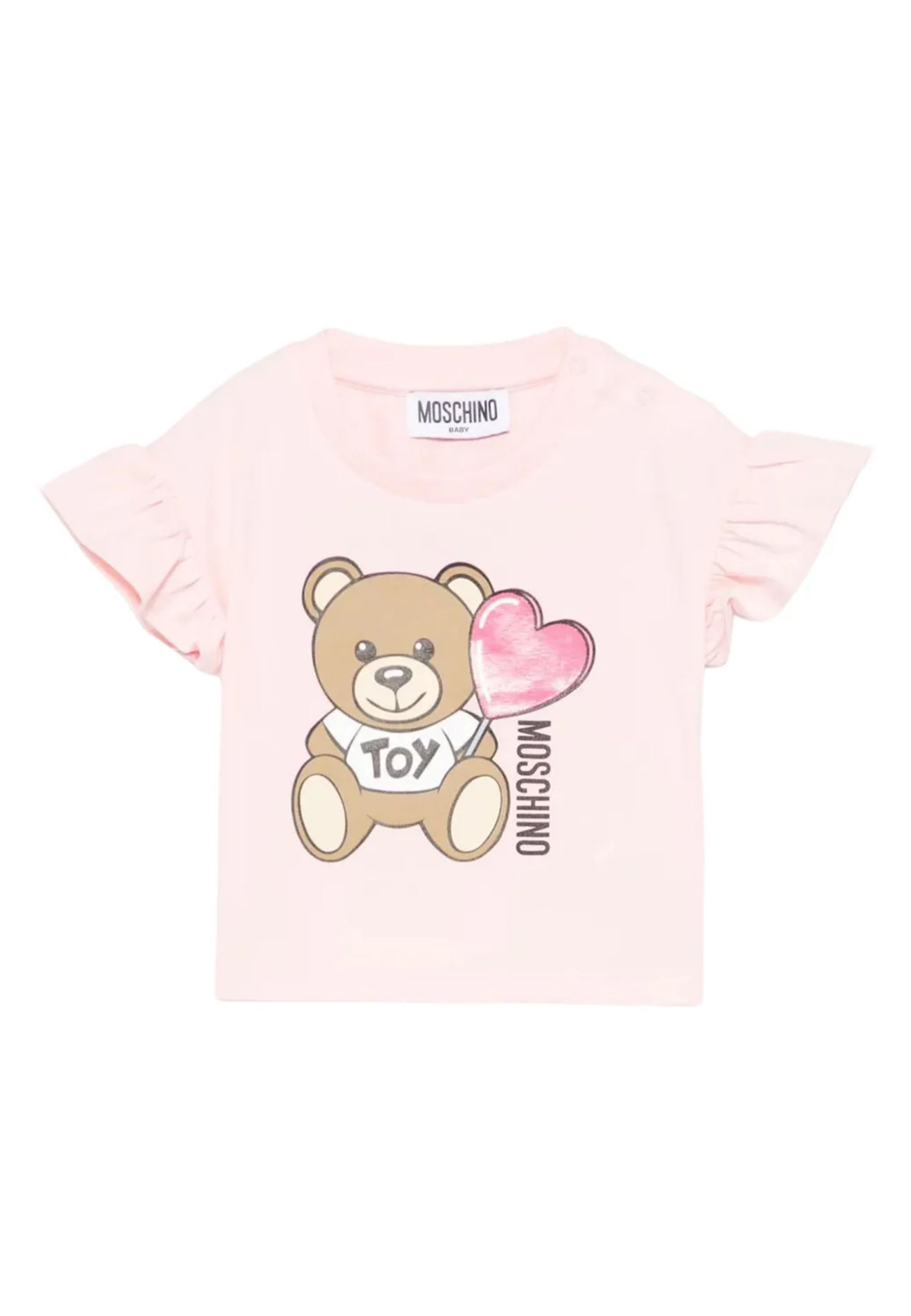 T-shirt con stampa teddy e cuore fucsia