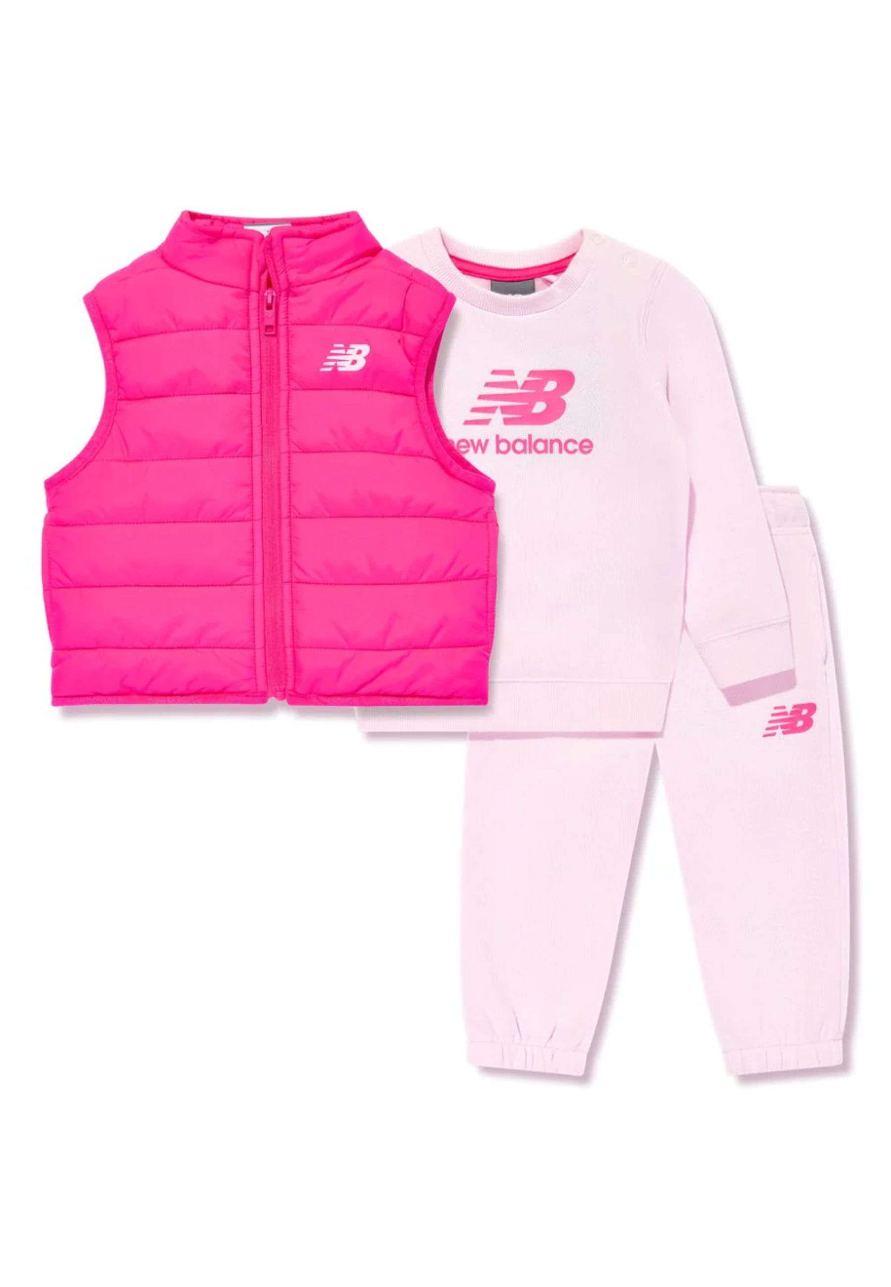 Completo Sportivo rosa composto da tre pezzi: gilet felpa e pantaloni