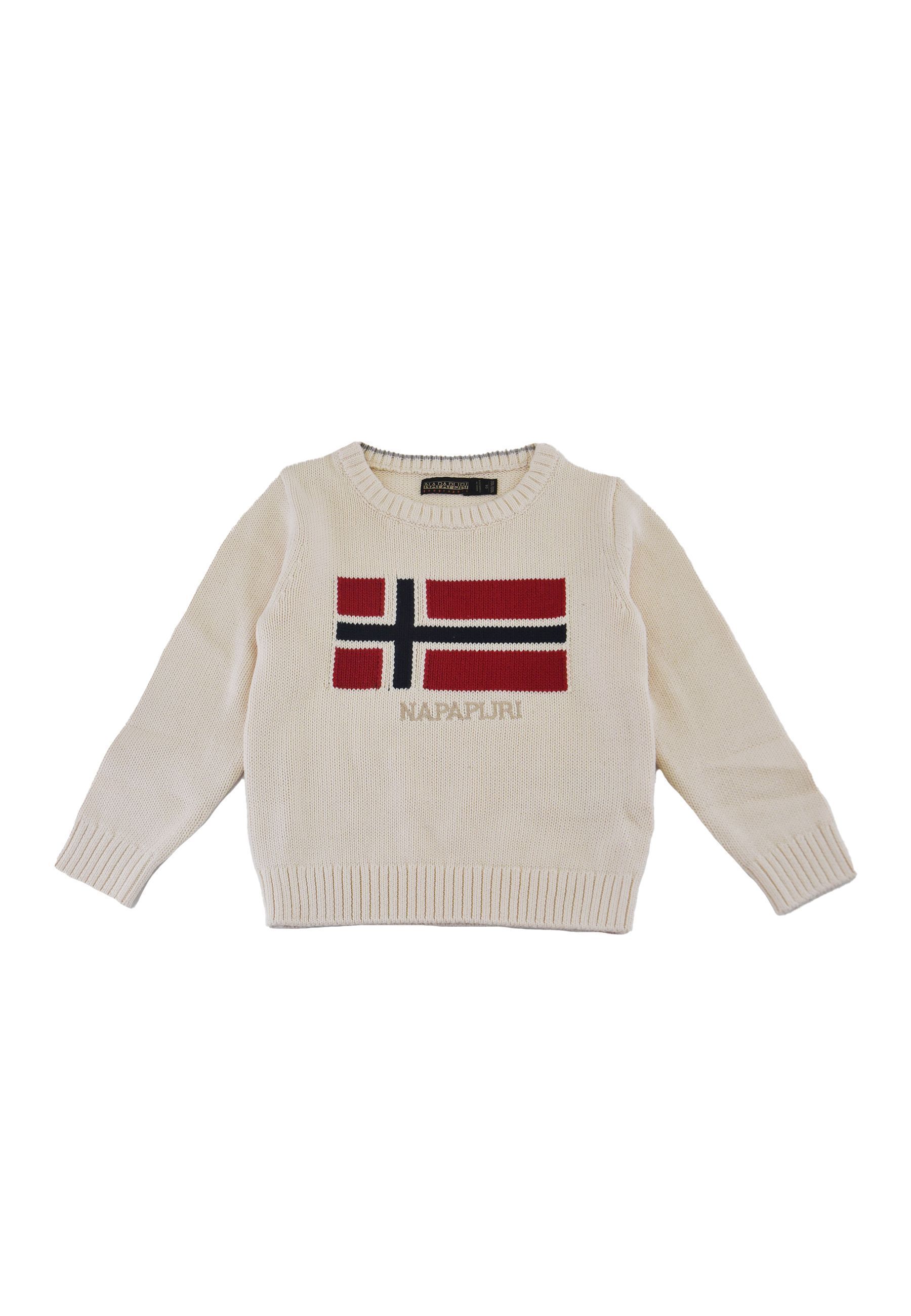 Maglia Girocollo in filo  beige grafica Bandiera