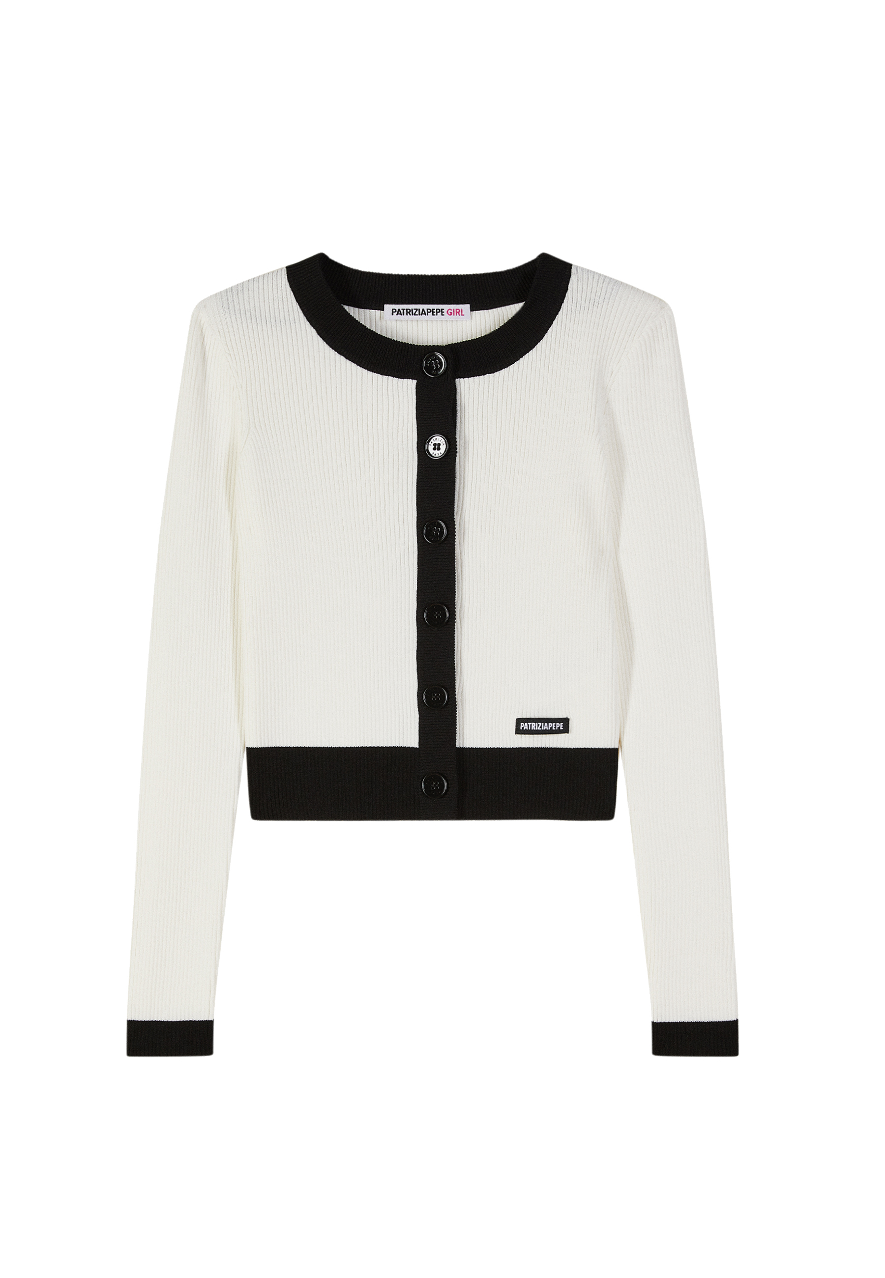 Maglia cardigan a costina bicolore Bianco e Nero