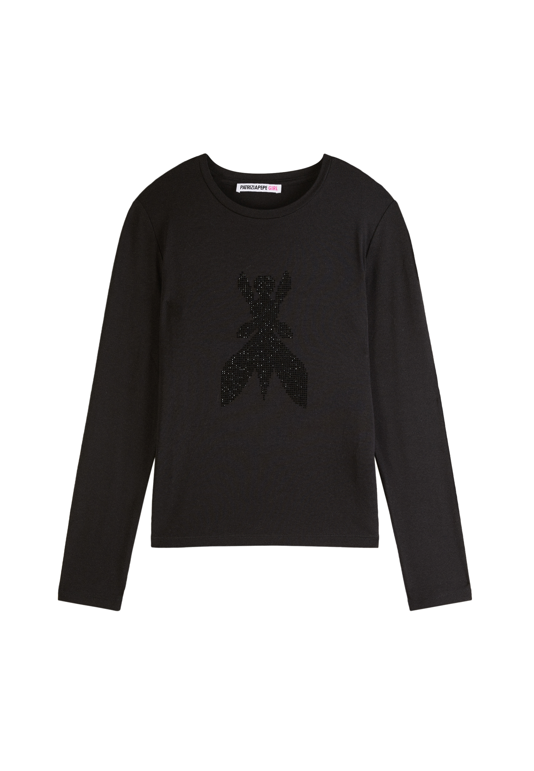 T-shirt girocollo Nera con logo Strass 