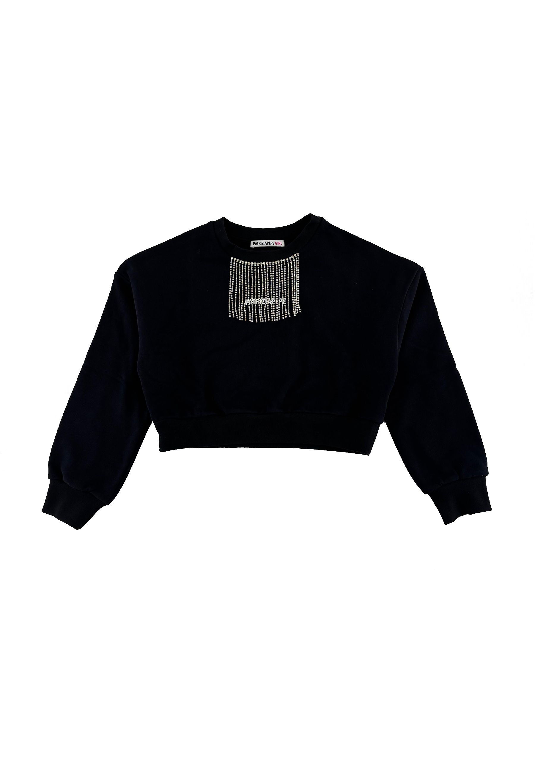 Felpa girocollo Nera con logo Strass