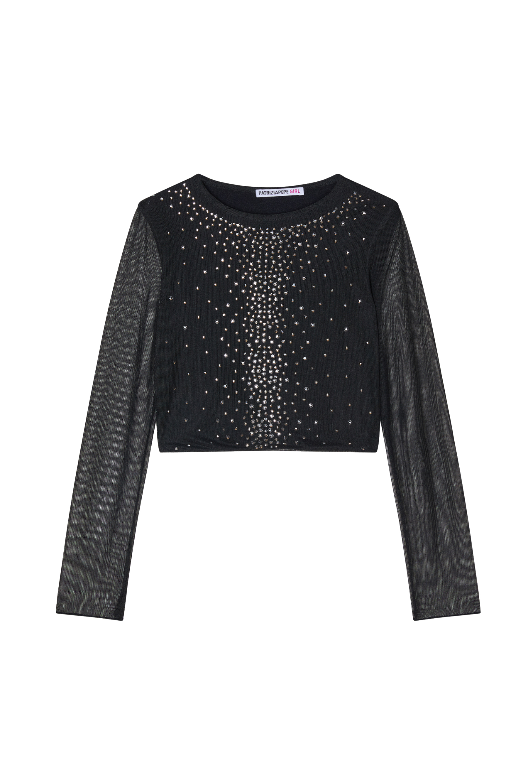 T-shirt girocollo Nera decorata di Strass
