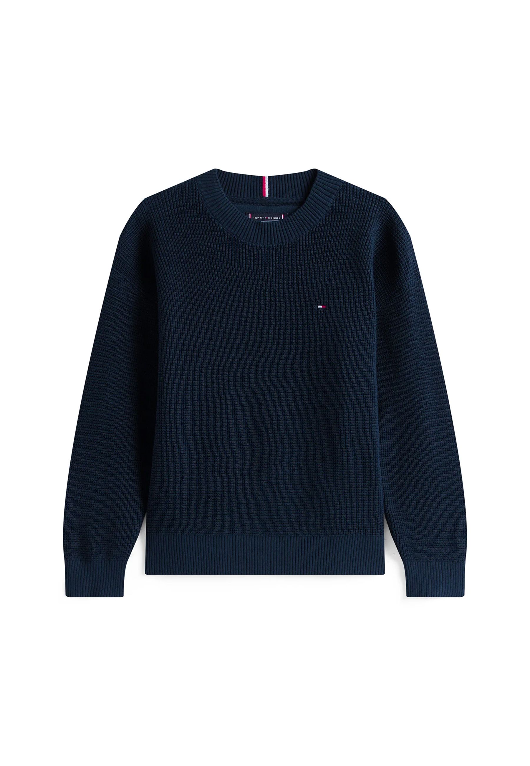 Maglia Girocollo blu a nido Ape in cotone essenziale con mini Logo