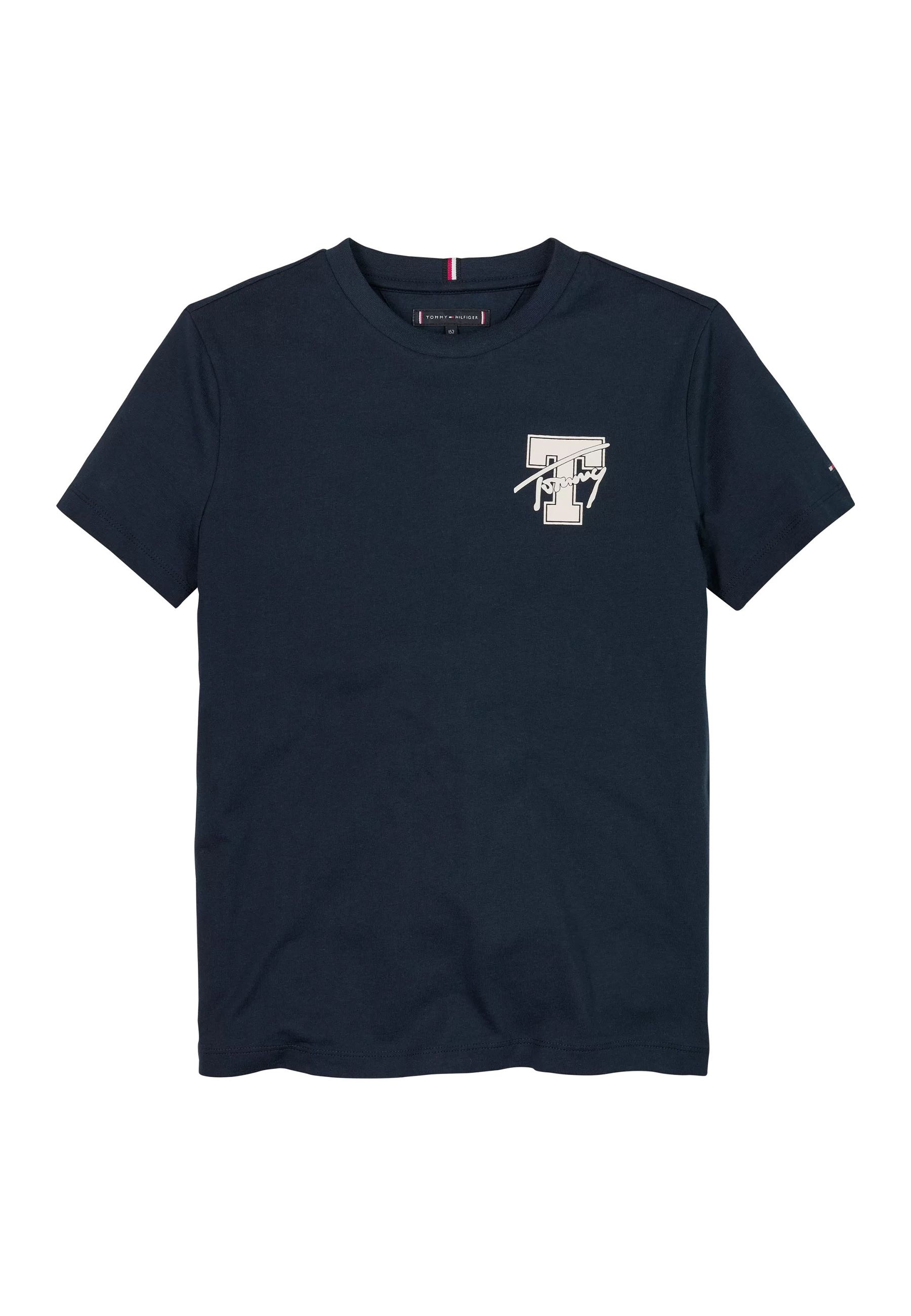 T-shirt girocollo blu classico logo ricamato